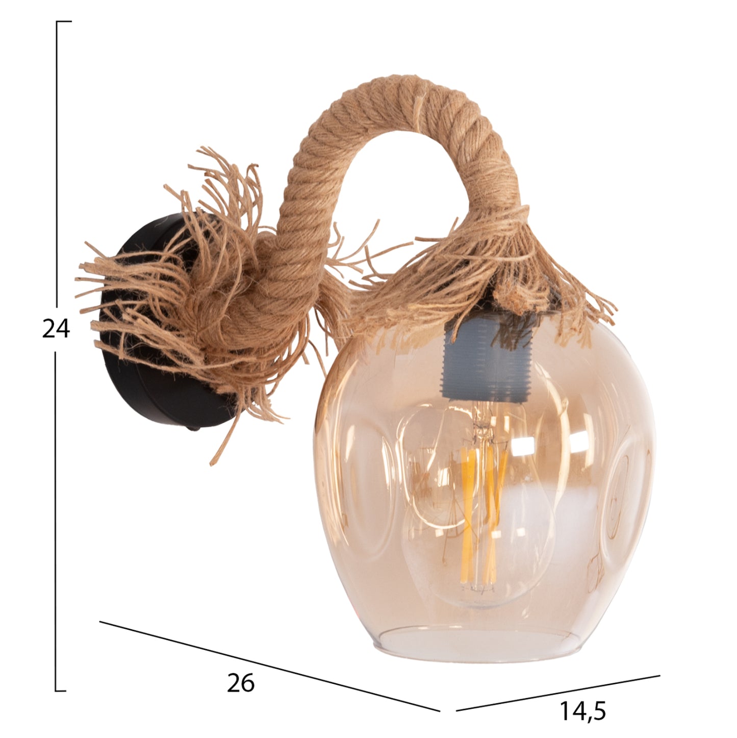 Wall Sconce Popper Hm4481 Metal-rope-glass 14.5x26x24hcm.