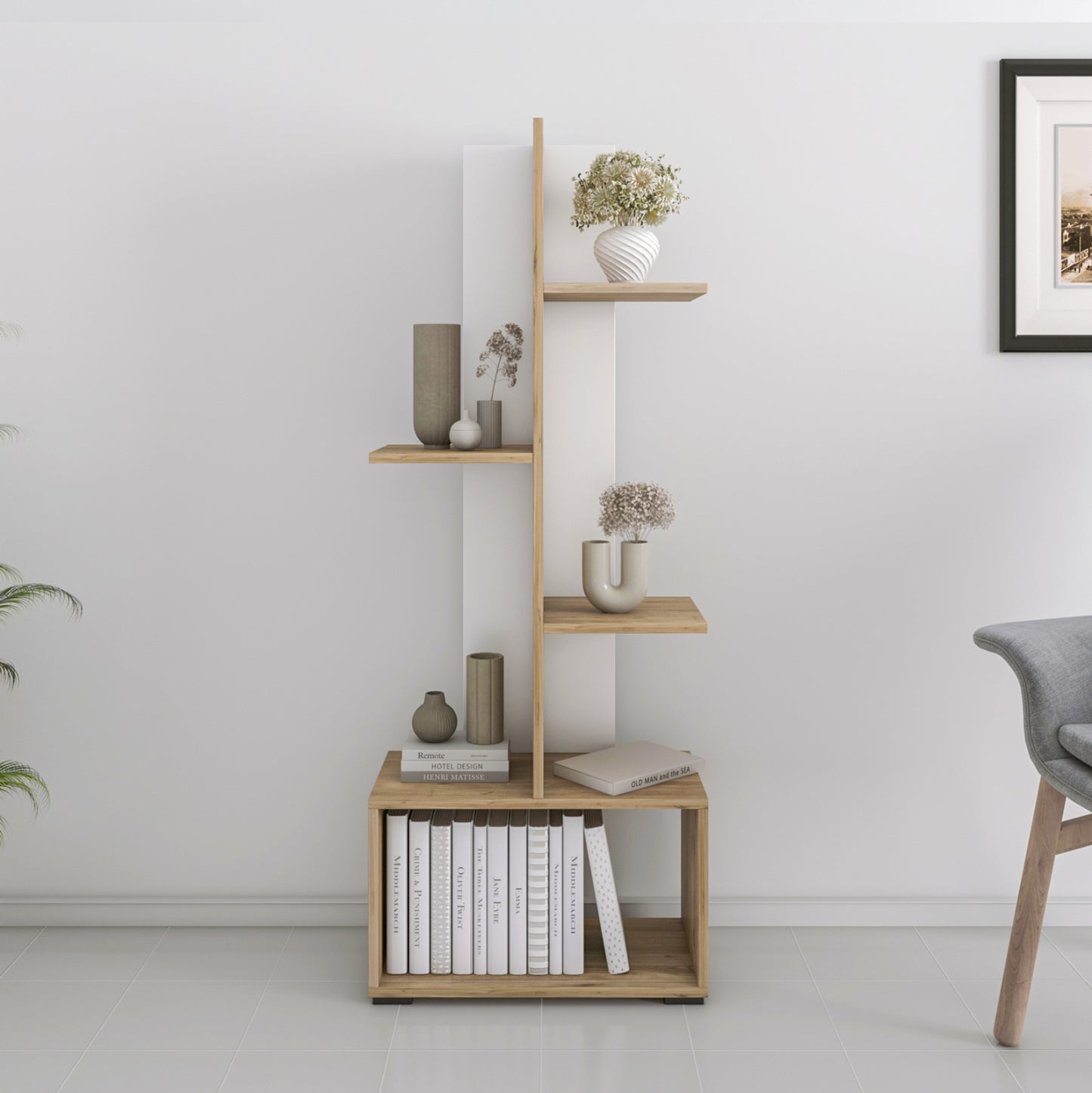 Bookcase Trivio Hm18195.03 Melamine In White-atlantis Green 50x25x127hcm.