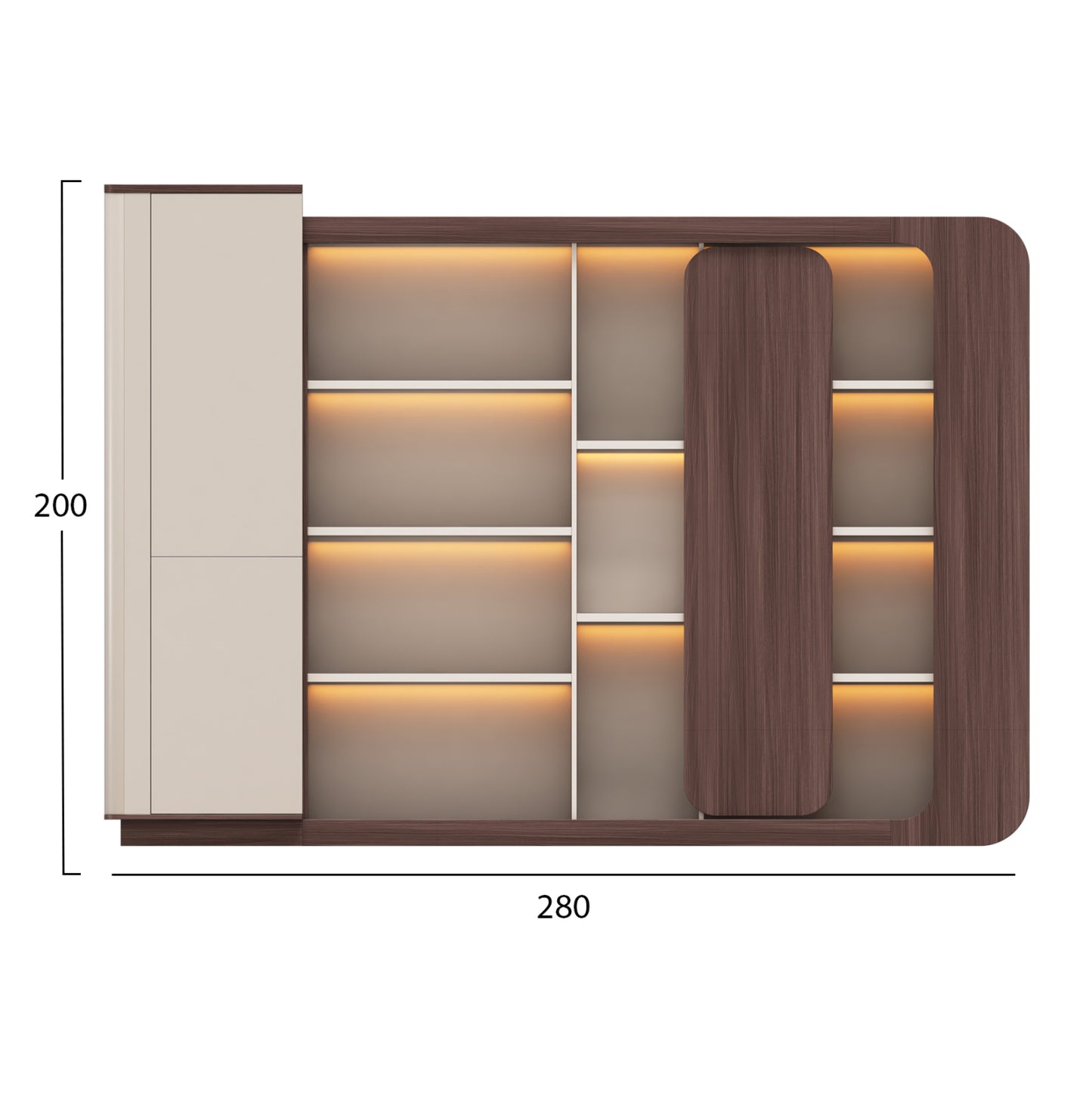 Bookcase Series President Hm2148 Melamine In Beige & Walnut--led Lighting 280x40x200hcm.