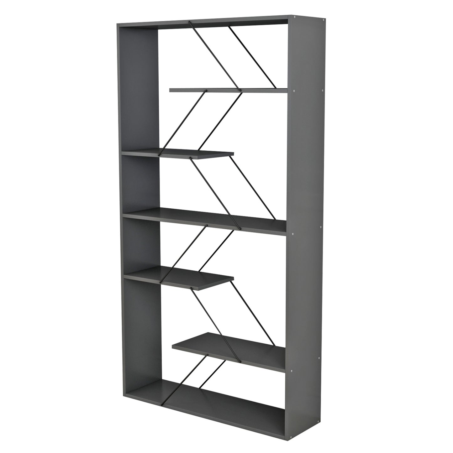 Bookcase Tars Hm2240.20 Grey Melamine-black Metal Rods 84x24x157hcm.