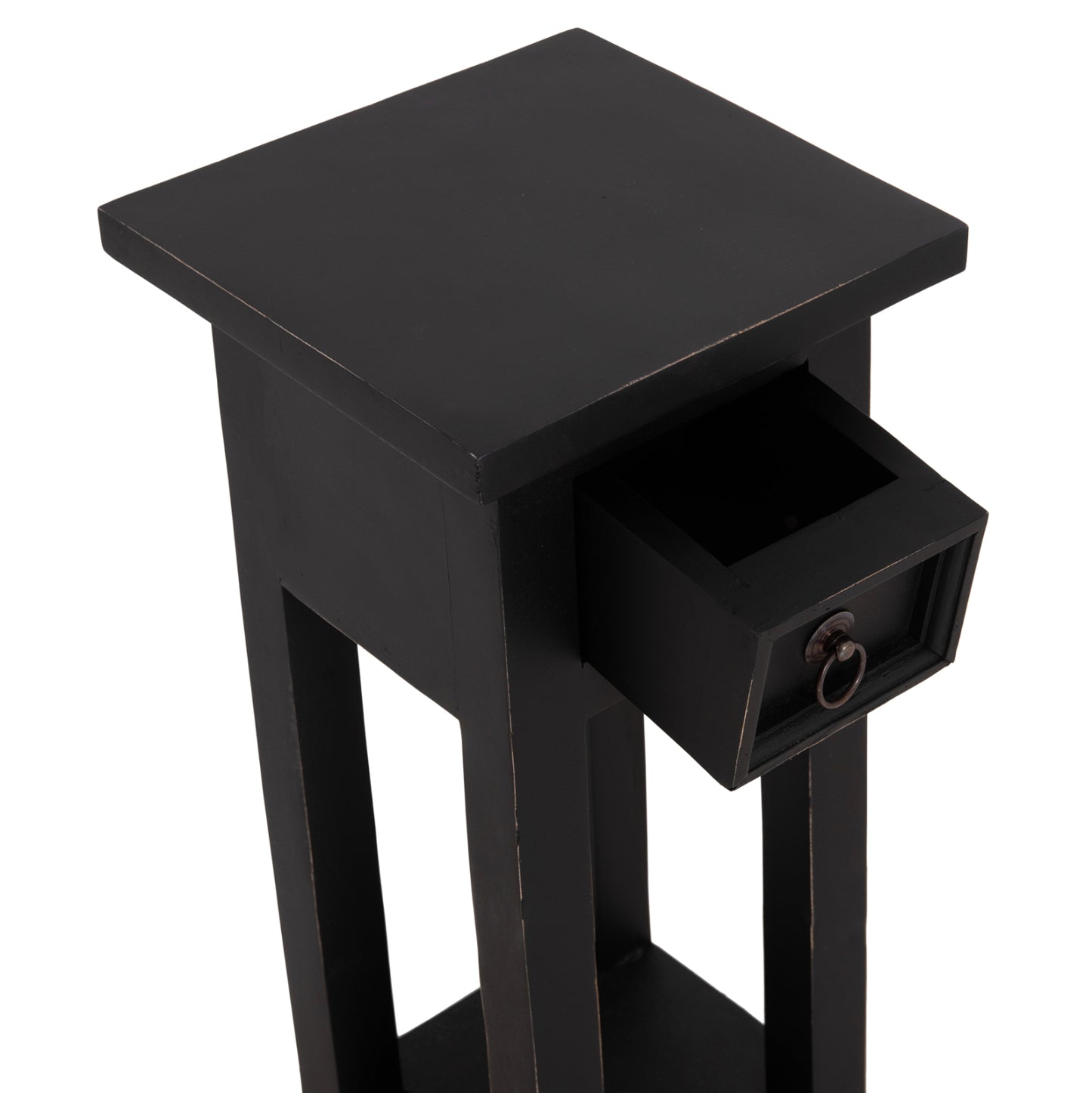 Side Table Ramu Hm9484.02 Mahogany Wood With A Drawer In Black 25x25x66,5hcm.