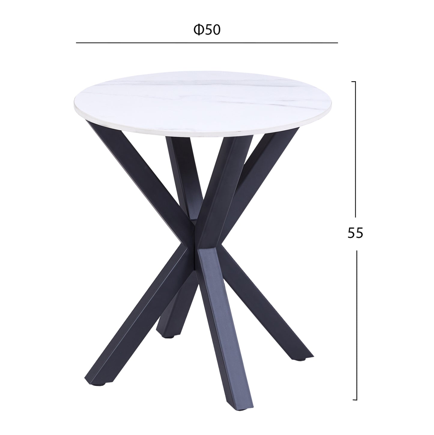 Side Table Round Hm9473.06 White Marble Top And Black Metal Legs Φ50x55hcm.