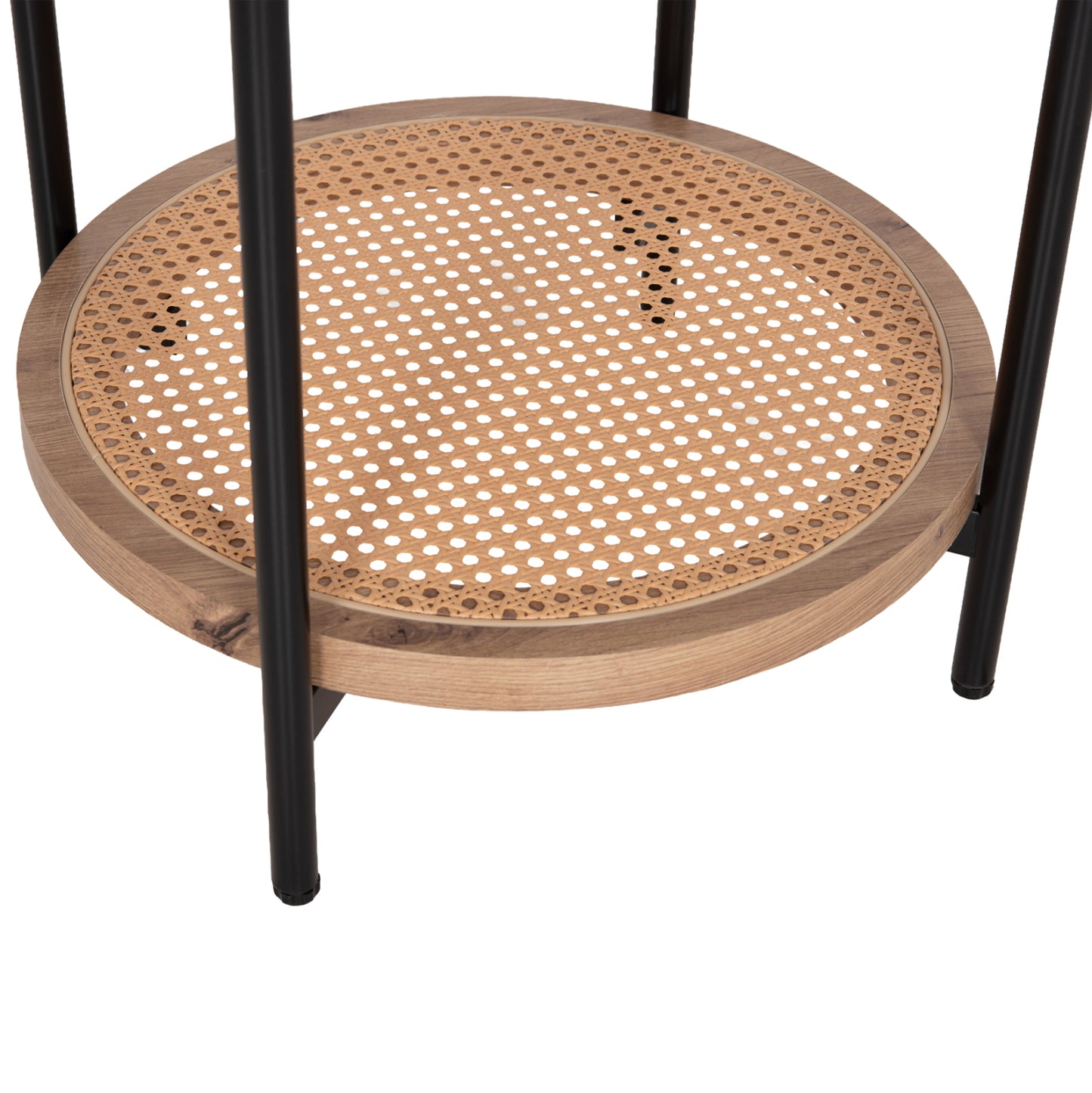 Side Table Seitz Hm18031 Glass Top-metal-rattan In Natural Φ50x56hcm.