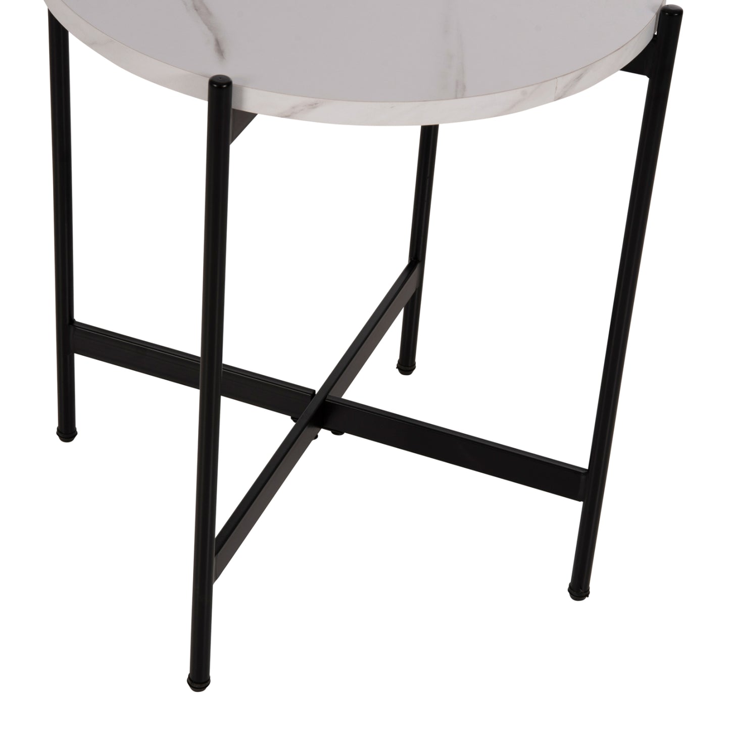 Side Table Hm9589.05 Mdf White Marble-black Metal Base Φ50x55hcm.