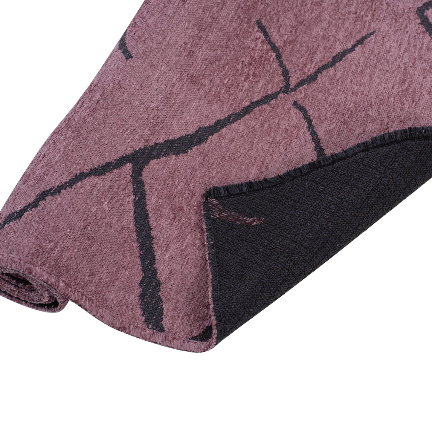 Hm7674.06 160Χ230cm, Dusty Pink-black Carpet With Self-fringes