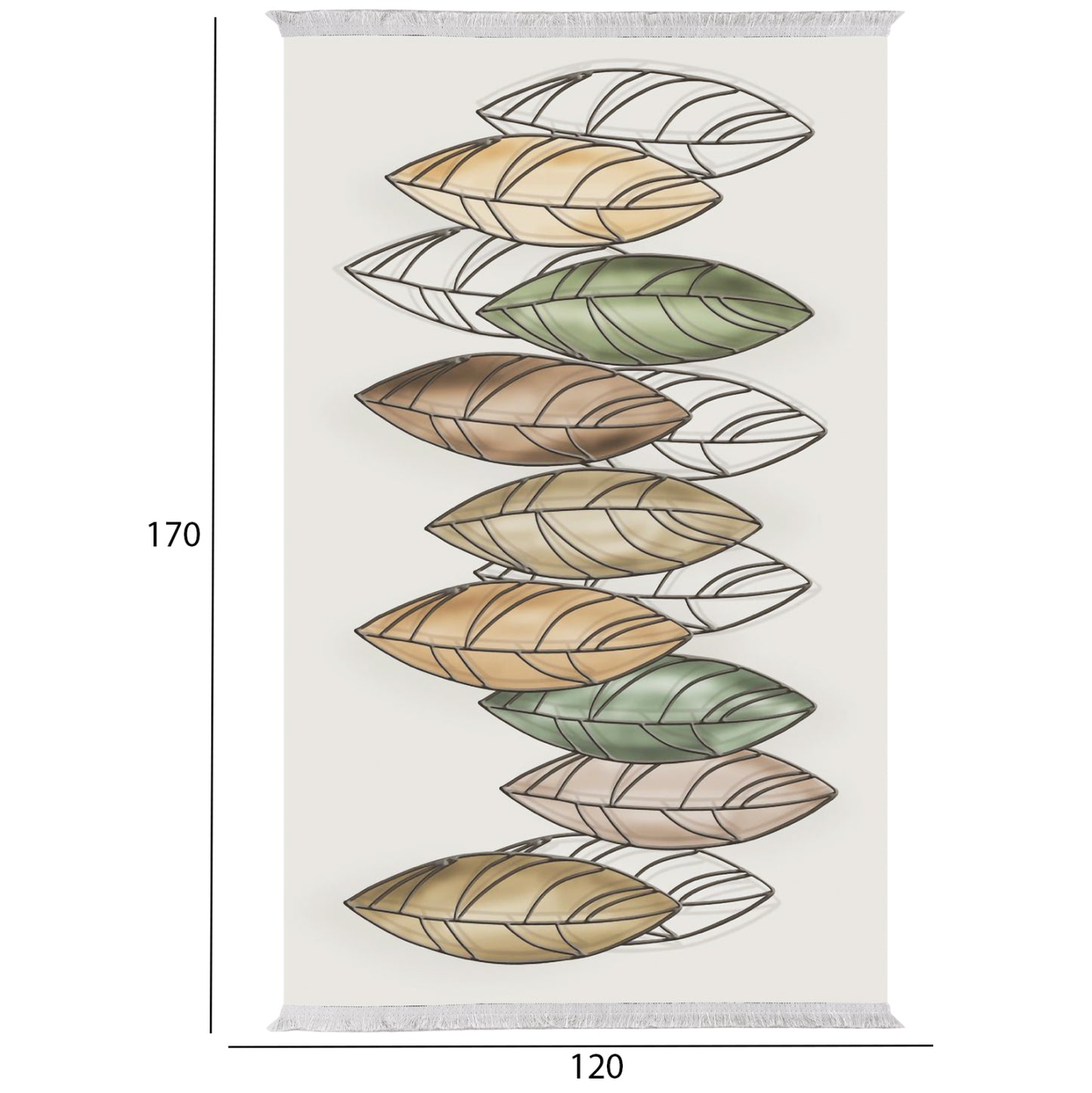 Living Room Carpet With Fringes Josiane Hm7677.36 Leaves 120x170