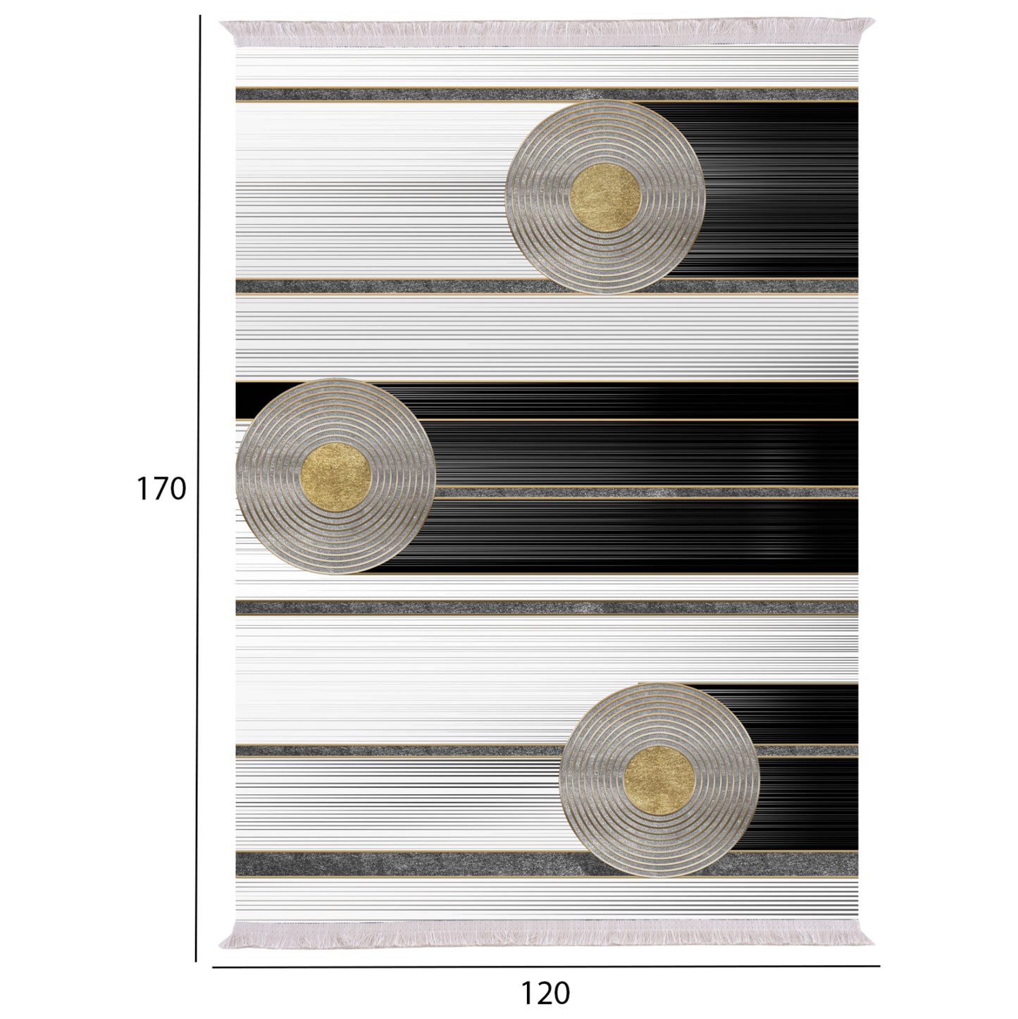 Living Room Carpet Josiane With Fringes White-black-gold 120x170cm.hm7677.24