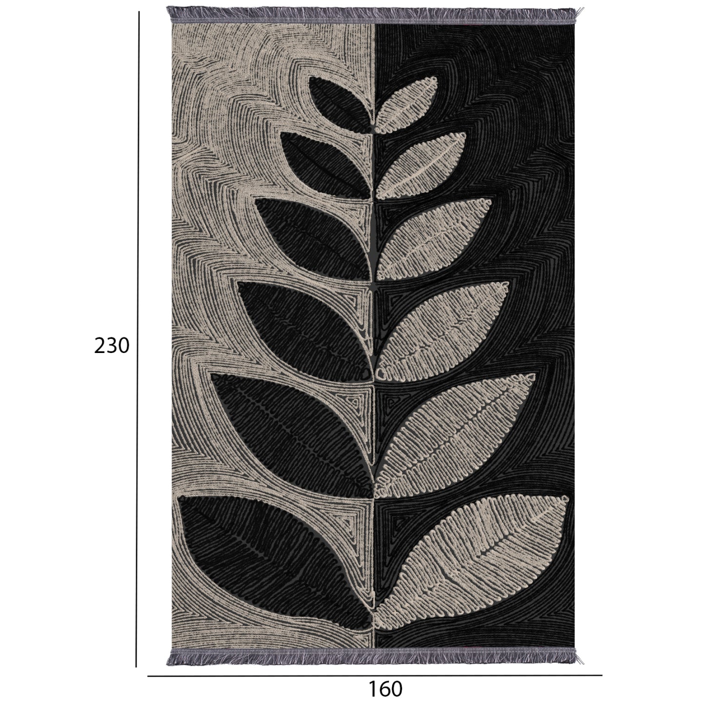 Living Room Carpet With Fringes Josiane Hm7675.40 Beige-black 160x230