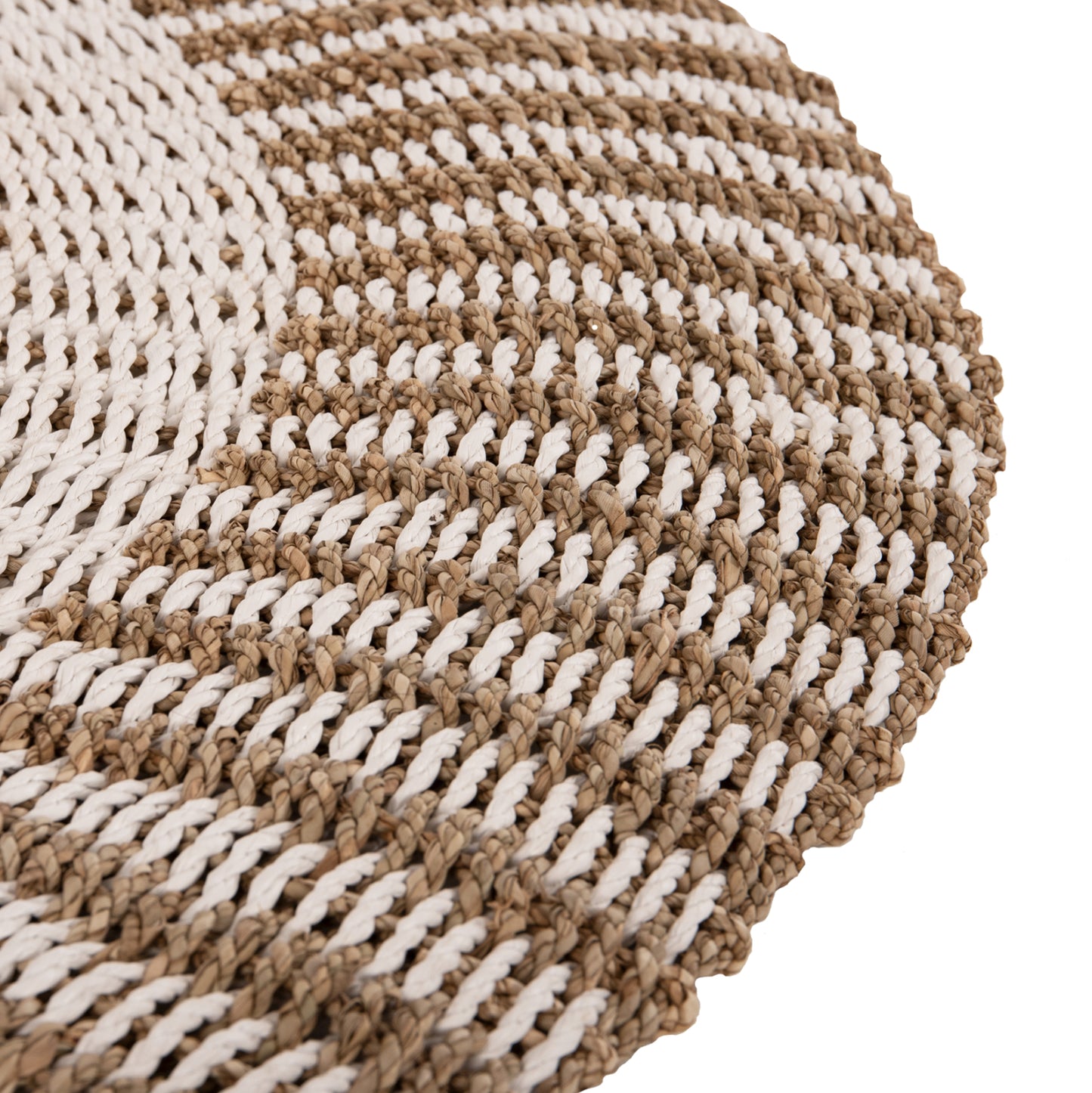 Round Carpet Kirki Hm7844 Natural Seagrass Fibers In White-natural Color Φ200cm.