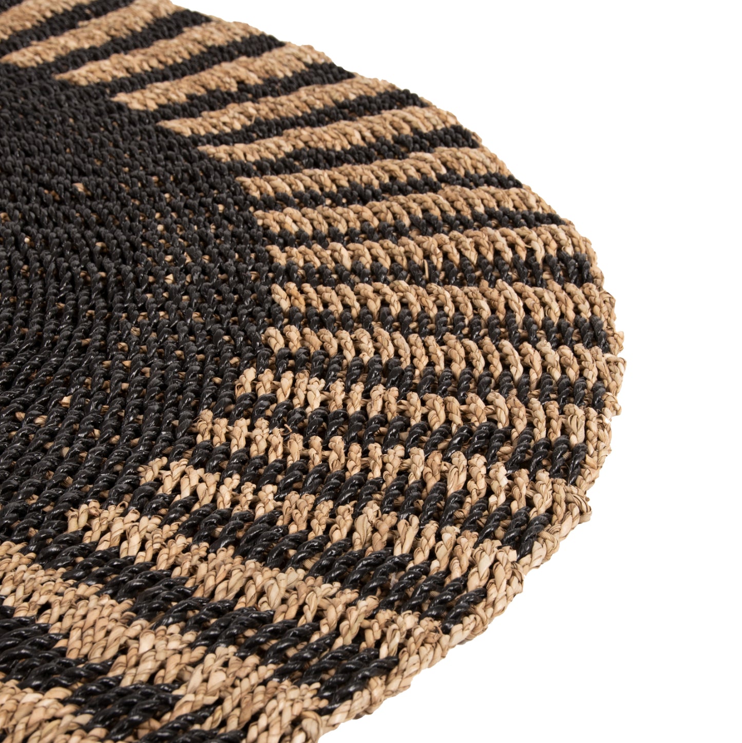 Round Carpet Kirki Hm7843 Natural Seagrass Fibers In Black-natural Color Φ150cm.
