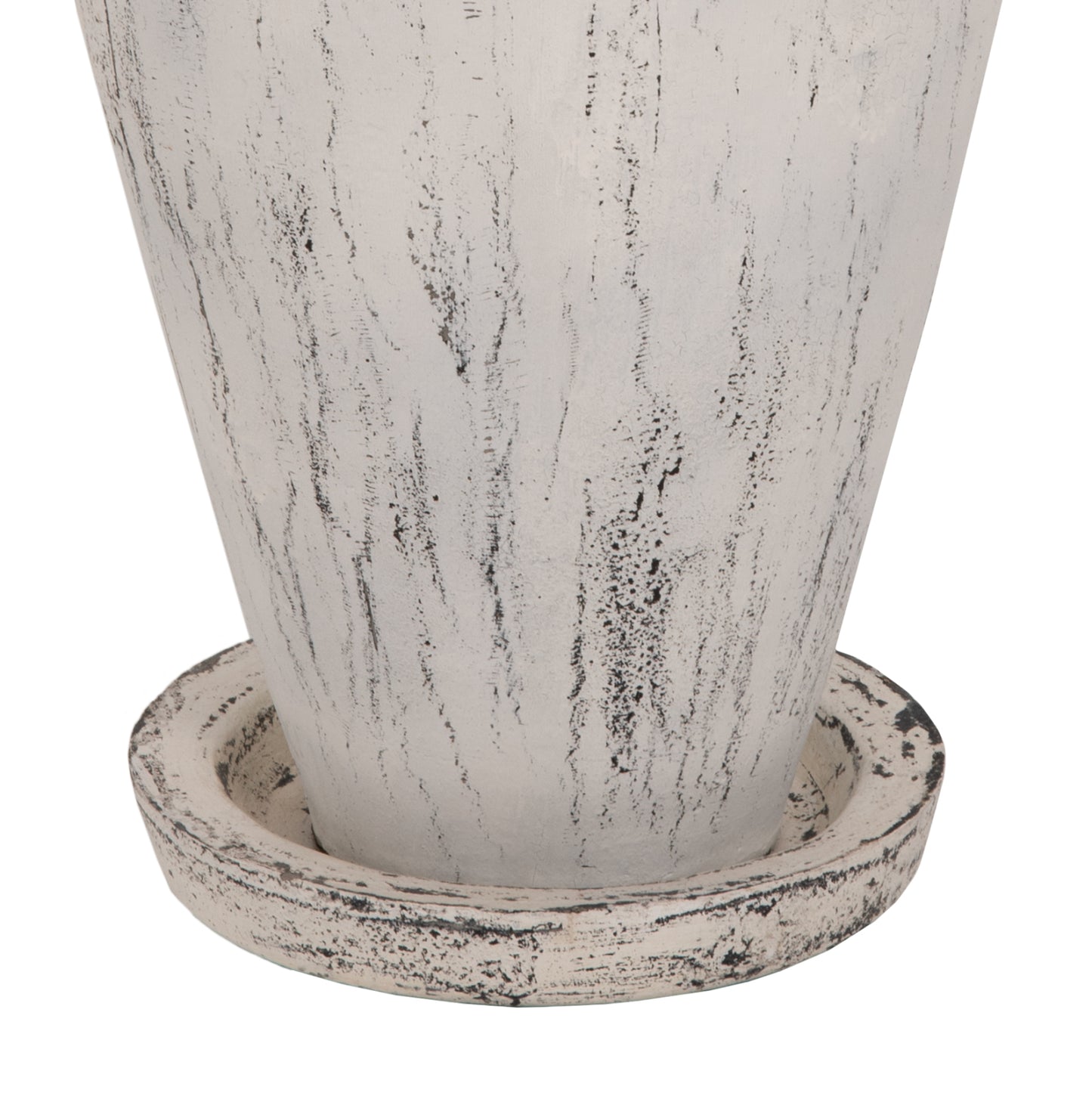 Decorative Floor Vase With Saucer-base Laurel Hm7938 Terracotta In White Patina Φ40x80hcm.
