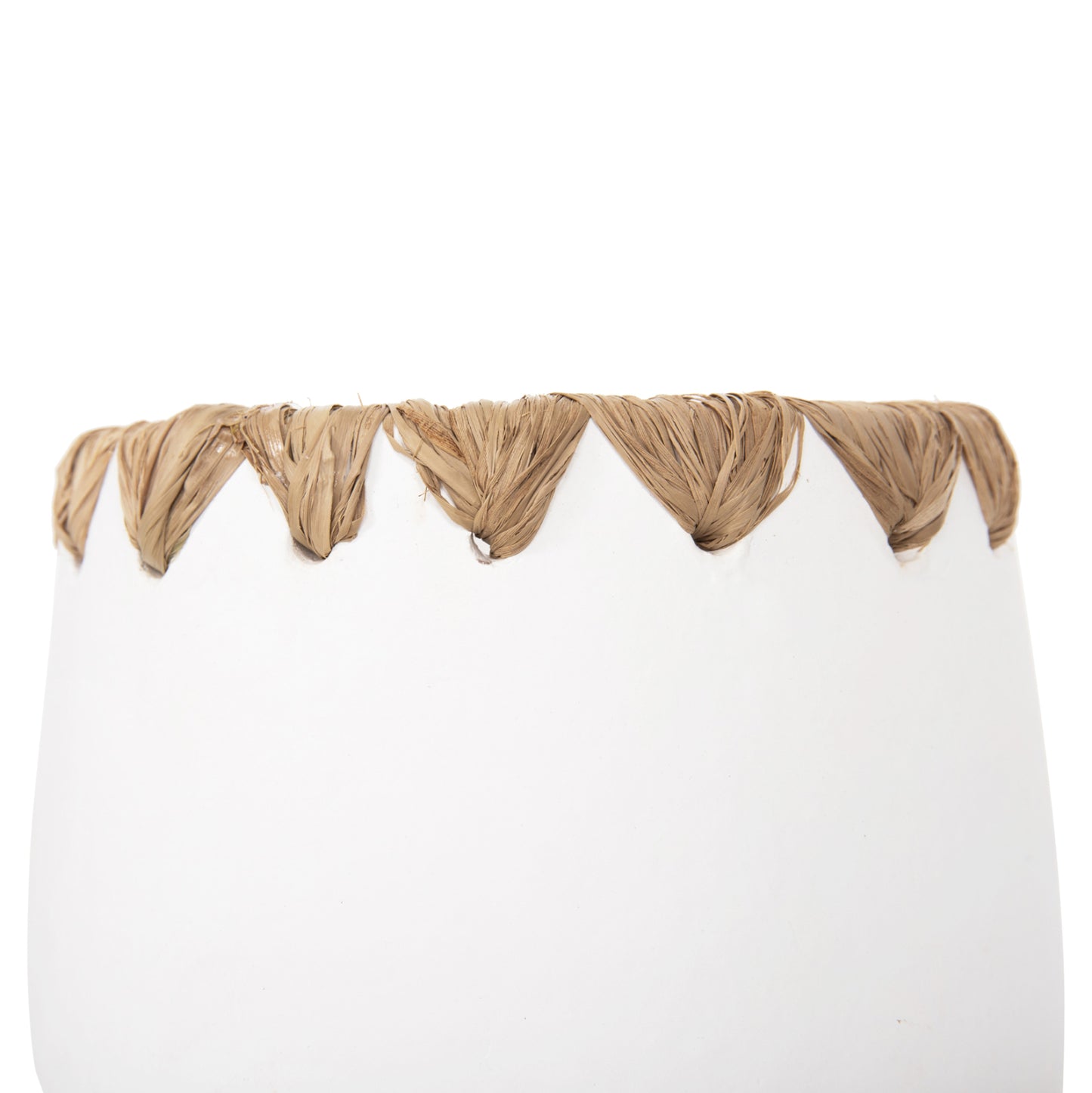 Decorative Vase Hm4369 Terracotta In White With Straw Weaving On The Rim Φ13x16hcm.