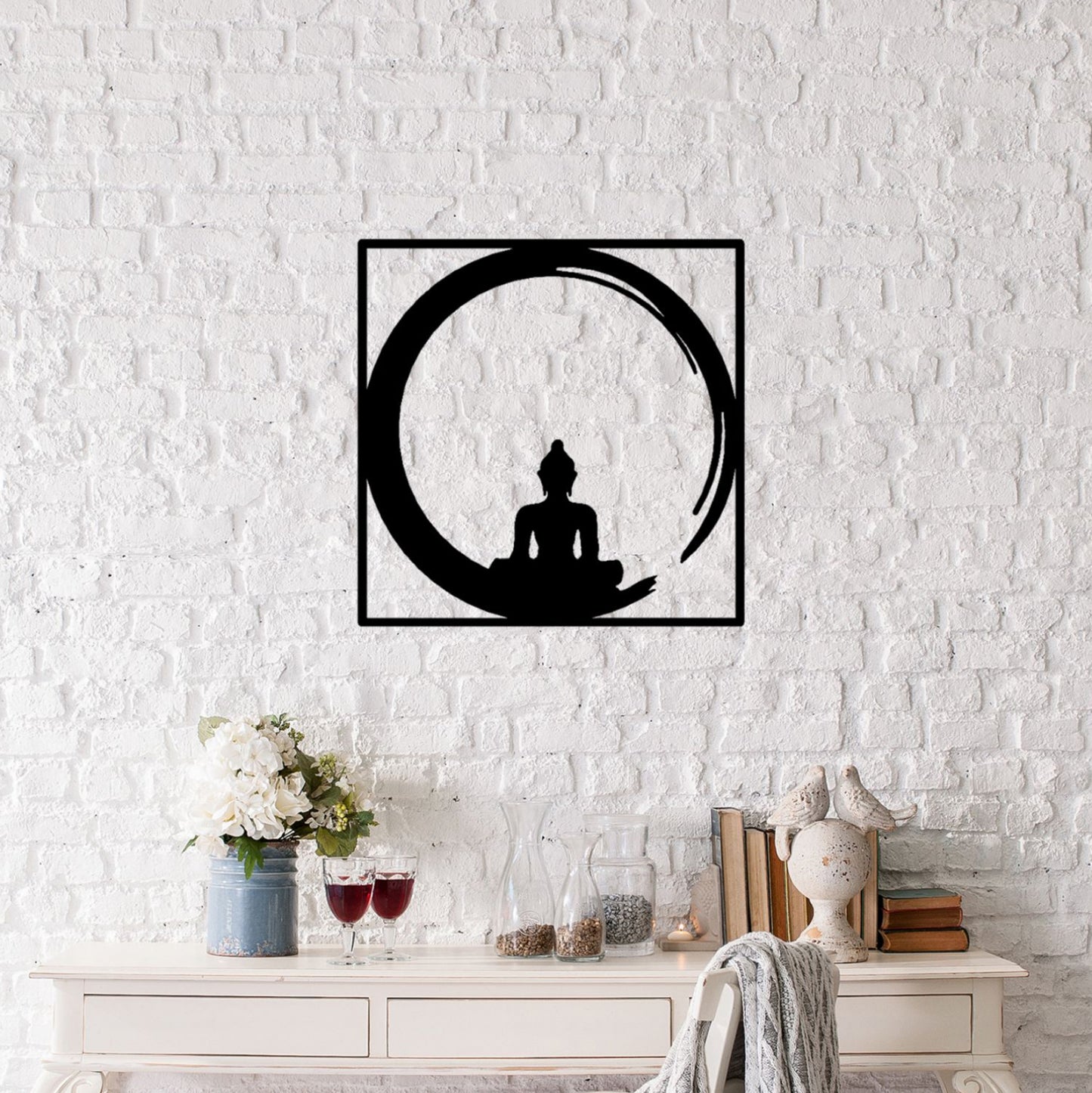 Wall Decoration 100% Metallic Black Buddha Figure 50x50 Hm7210