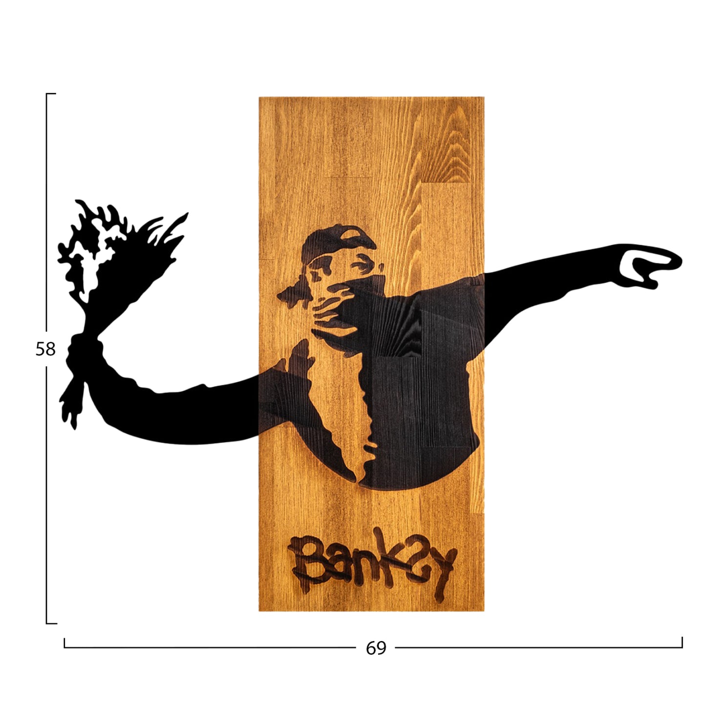 Wall Decoration Banksy Hm4757-metal In Black-wood 69x3(thickness)x58hcm.