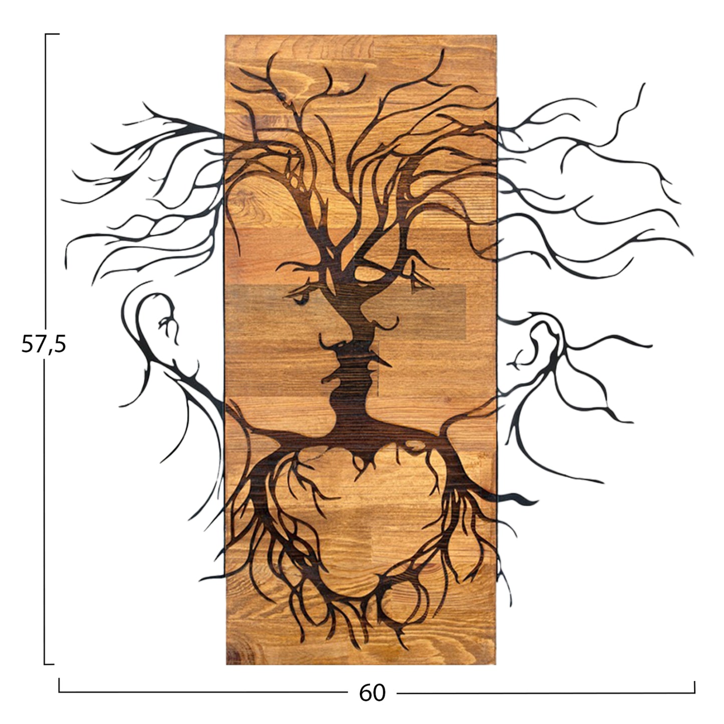 Wall Decoration Faces Hm4807-metal In Black-wood 60x3(thickness)x57.5hcm.