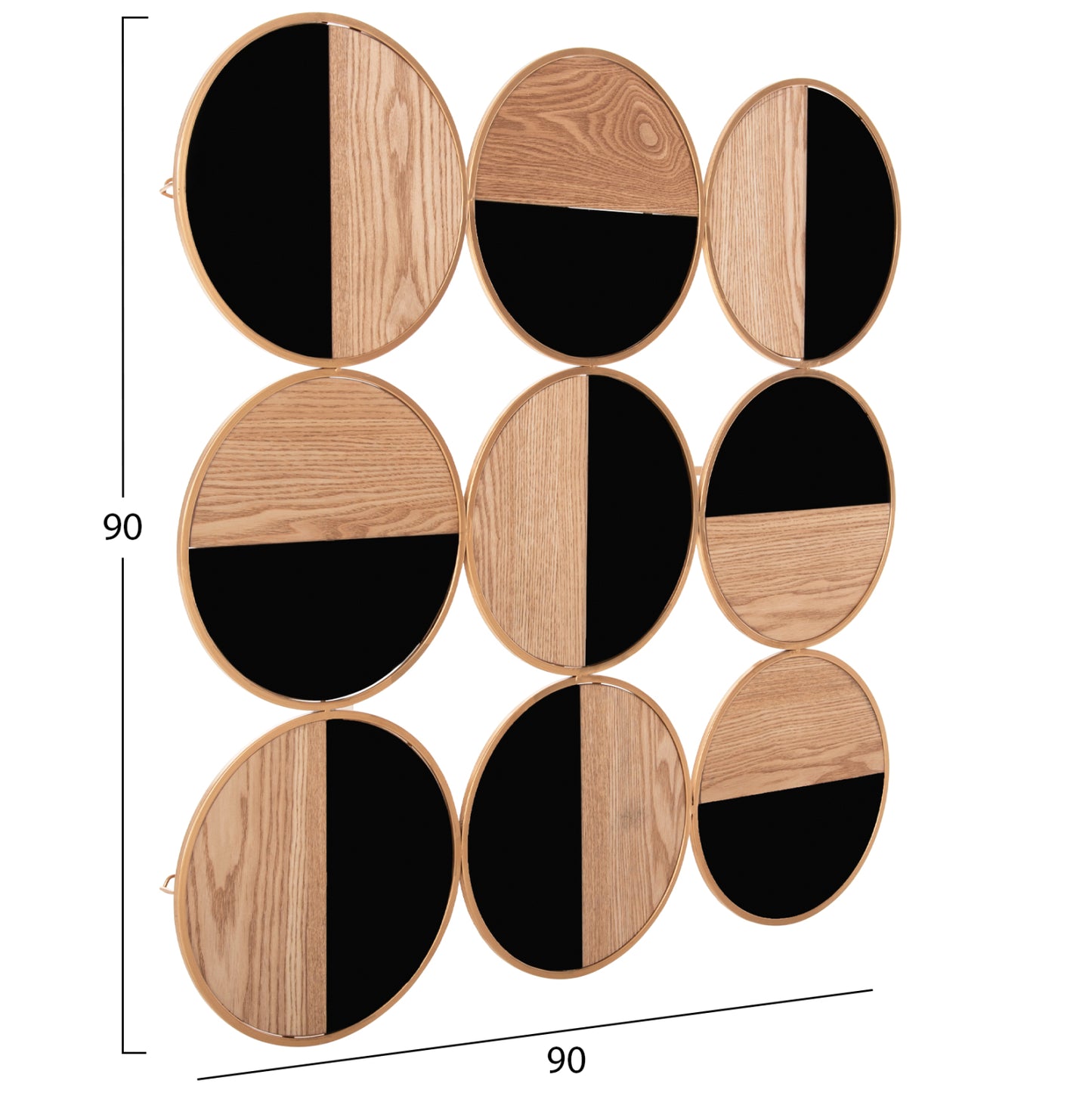 Wall Decoration Hm4197 Metal In Gold-mdf In Natural And Glossy Black 90x90cm.