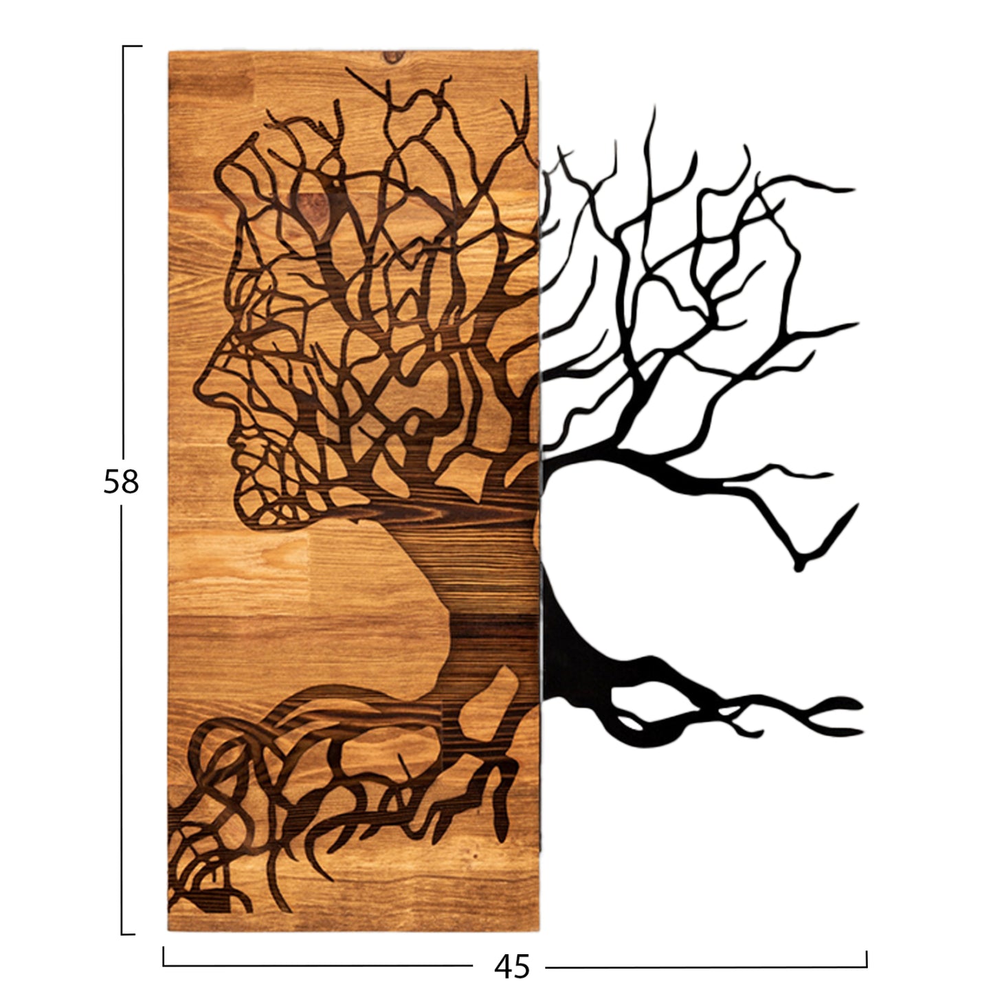 Wall Decoration Hm4804-metal In Black-wood 45x3(thickness)x58hcm.