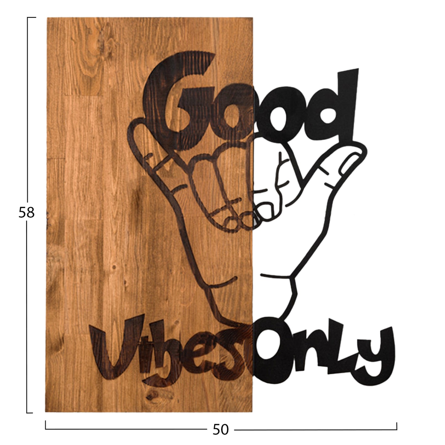 Wall Decoration Hm4810-metal In Black-wood 50x3(thickness)x58hcm.