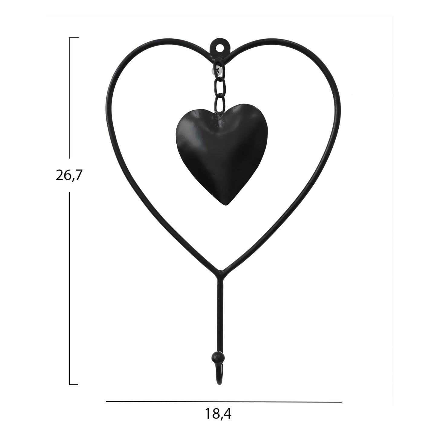 Wall Decor Hm7563 Black Metal Heart With Hook 18.4x4.4x26.7 Cm.