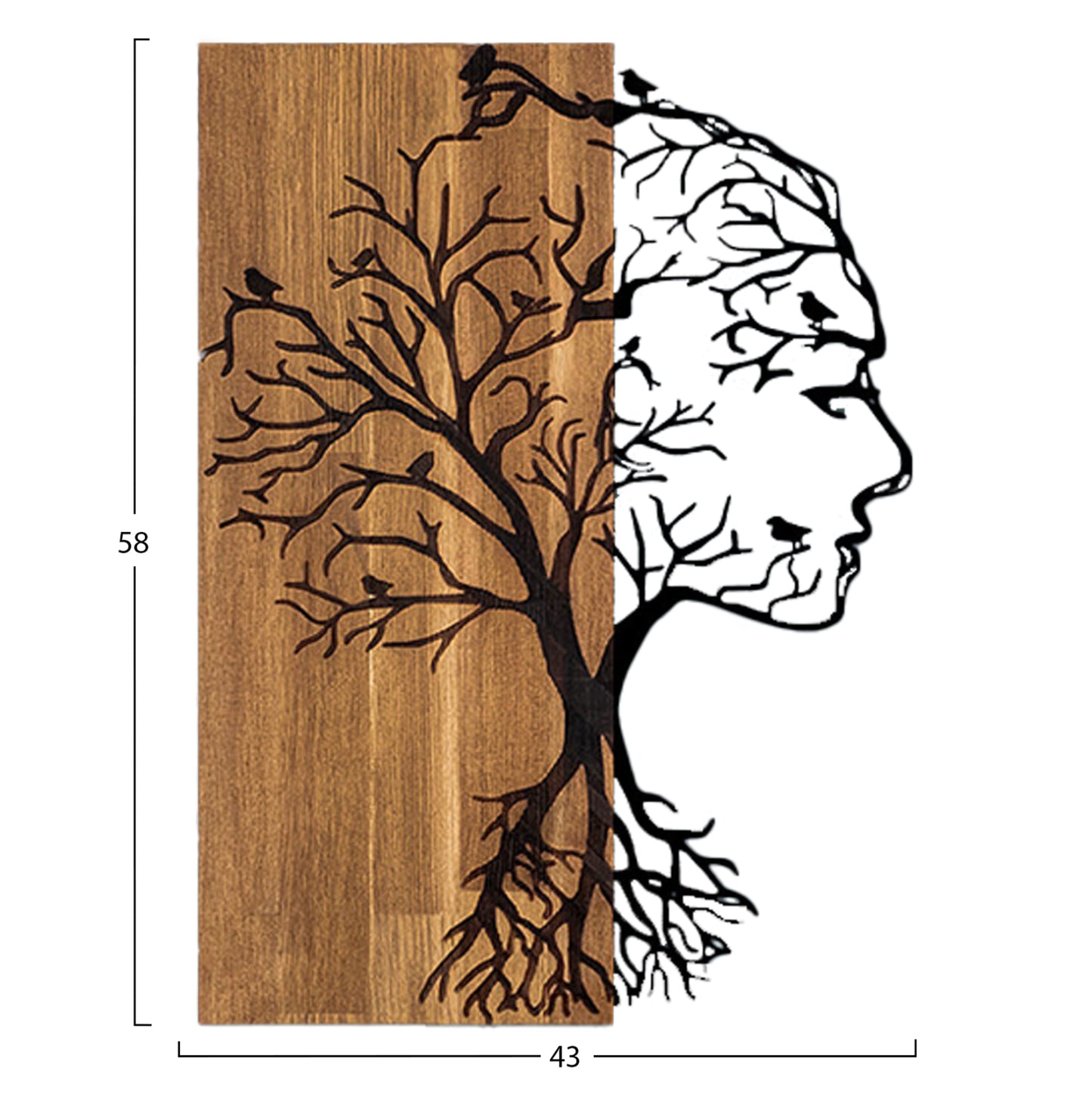 Wall Decoration Woman Figure Hm4754-metal In Black-wood 43x3(thickness)x58hcm.
