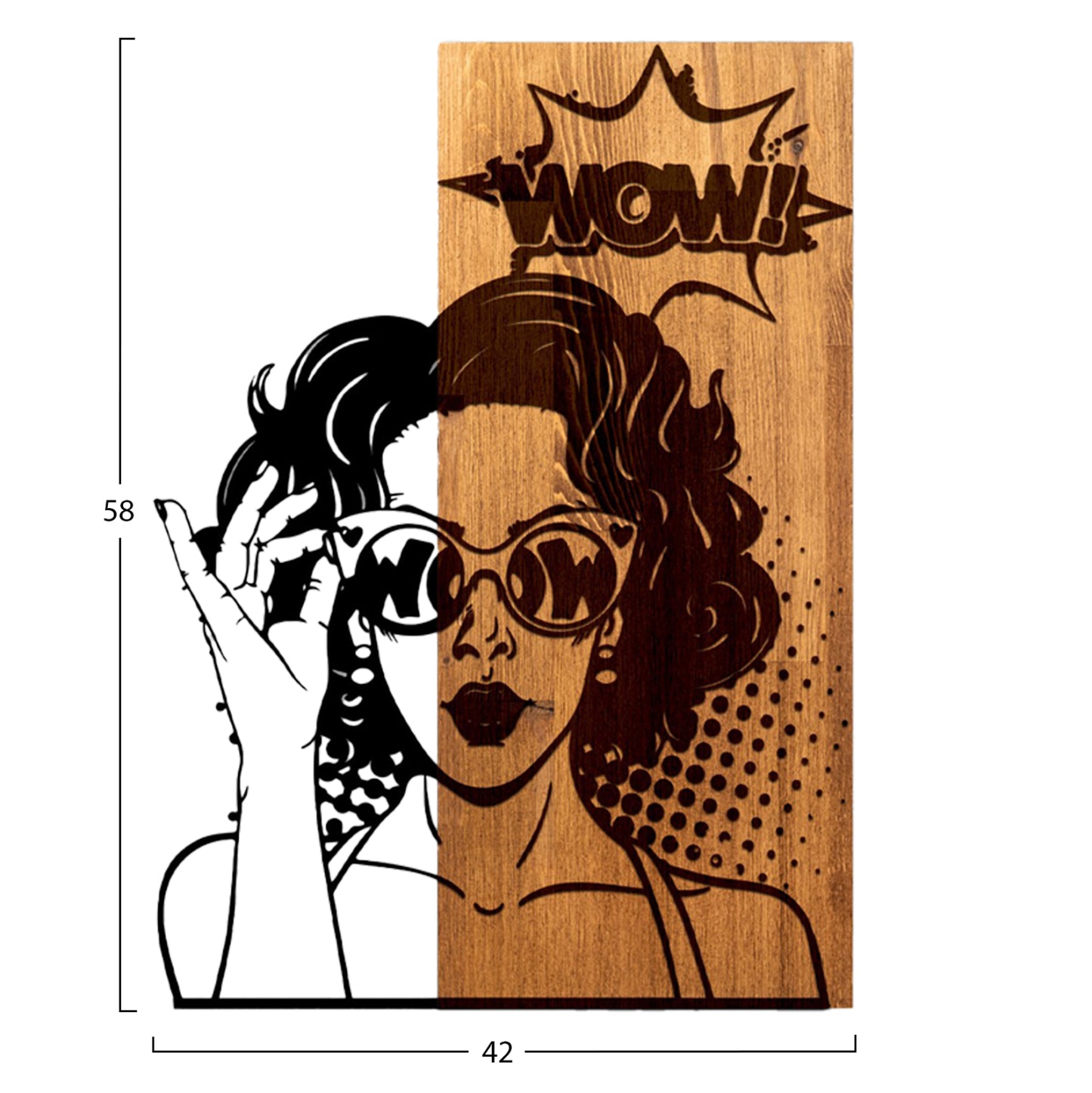 Wall Decoration Woman Figure Hm4758-metal In Black-wood 42x3(thickness)x58hcm.