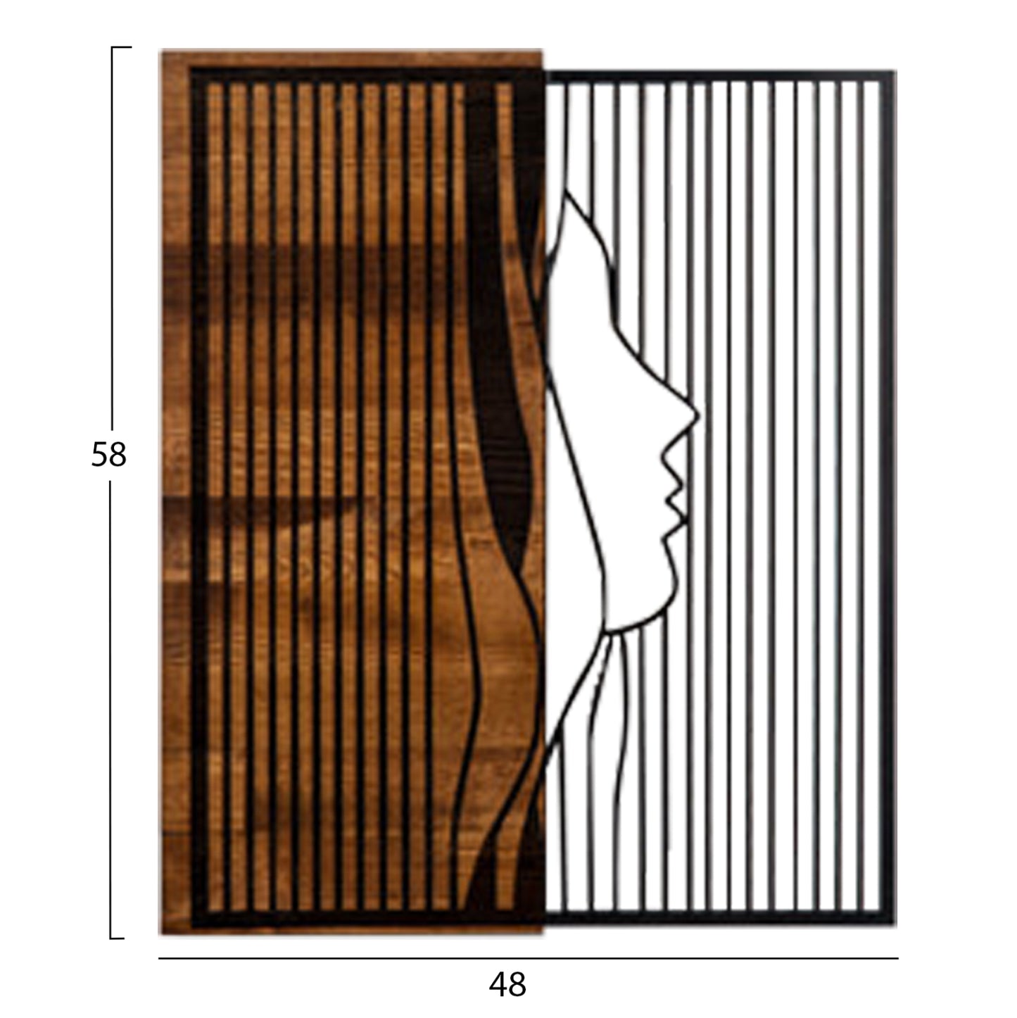 Wall Decoration Woman Profile Hm4801-metal In Black-wood 48x3(thickness)x58hcm.
