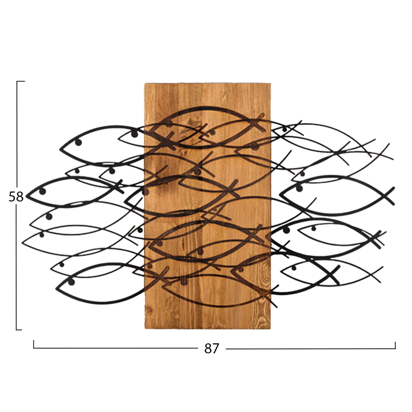 Wall Decoration Fish Hm4811-metal In Black-wood 87x3(thickness)x58hcm.