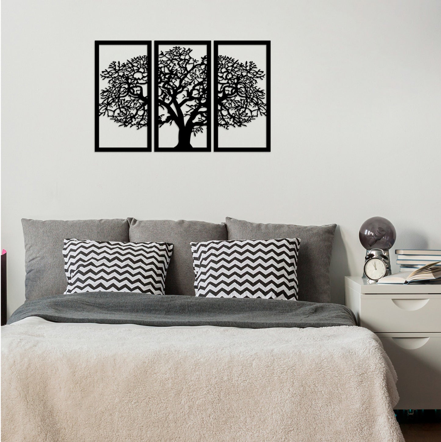Wooden Black Wall Decoration With Tree 105x66 Hm7221
