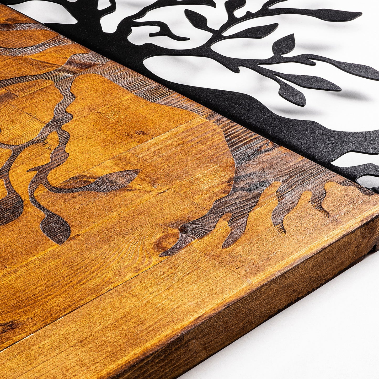 Wood Wall Decoration With Metallic Tree 58x58 Hm7220
