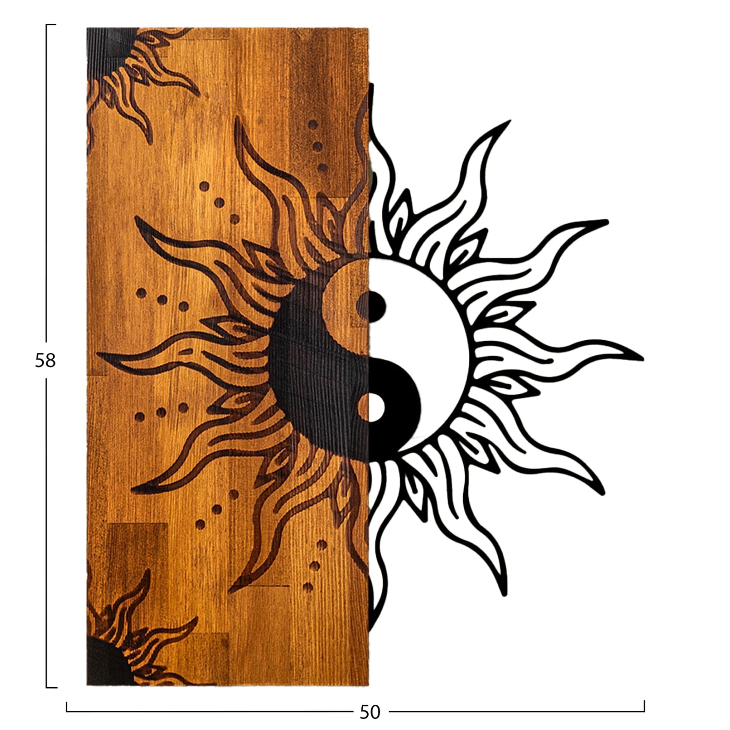 Wall Decoration Yin-yang Hm4756-metal In Black-wood 50x3(thickness)x58hcm.