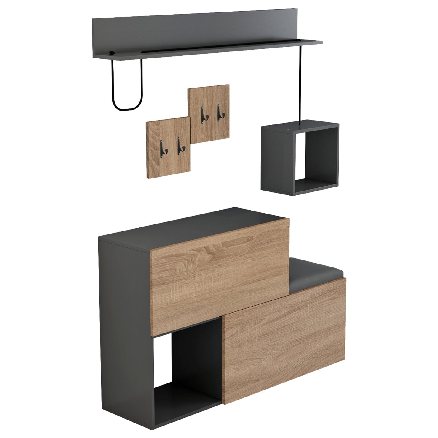 Entryway Furniture Set Cerb Hm8957.11 Melamine In Sonama-grey 120x20x72hcm.