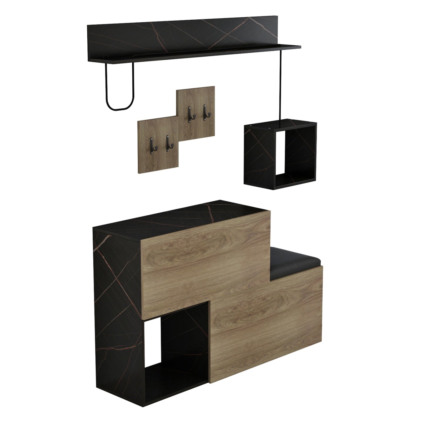 Entryway Furniture Set Cerb Hm8957.12 Melamine In Natural-black Marble 120x30x72hcm.