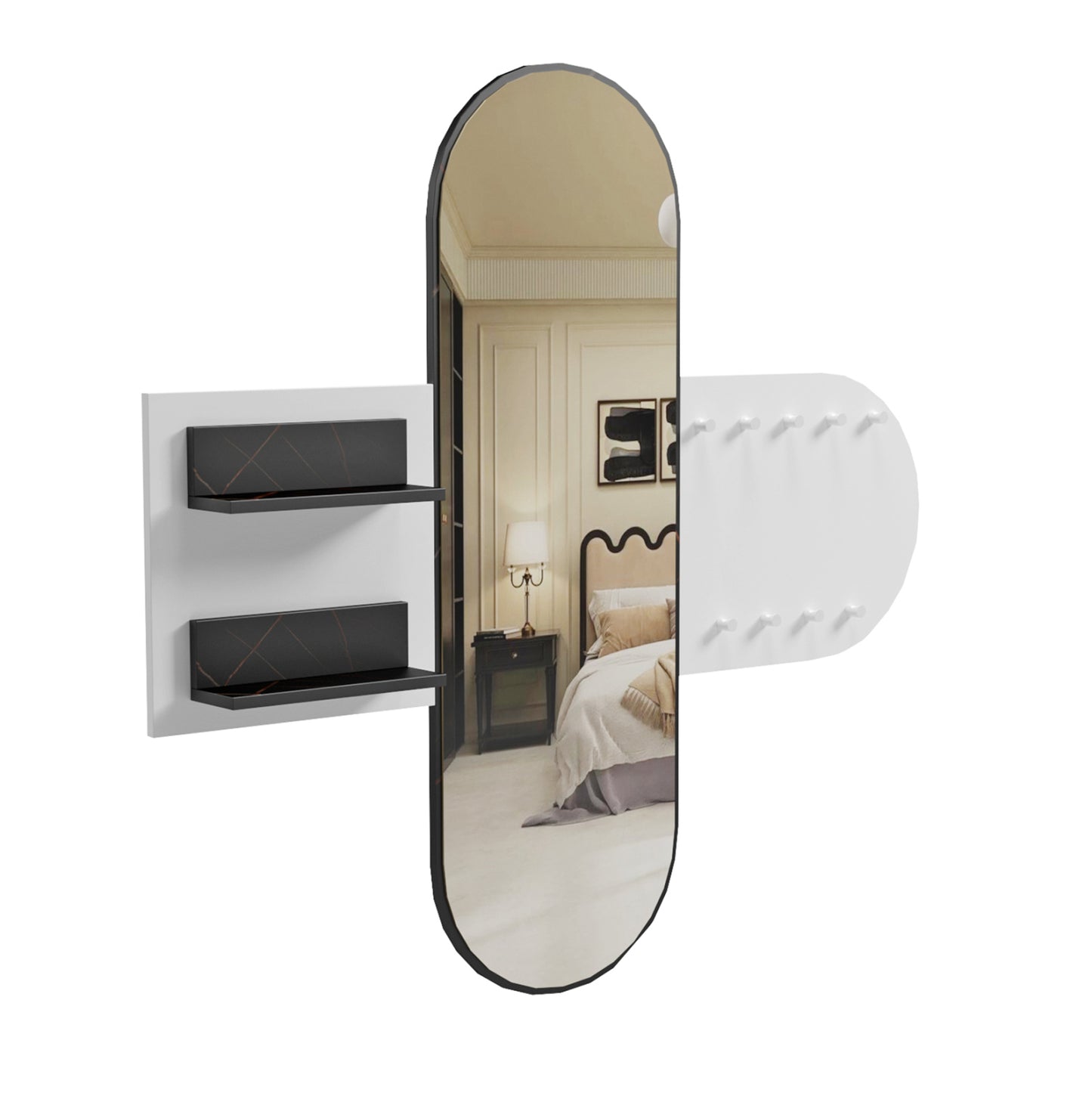 Entrance Furniture With Mirror Cheryl ΗΜ9049.11 Melamine White-black Marble 125x40x120hcm.