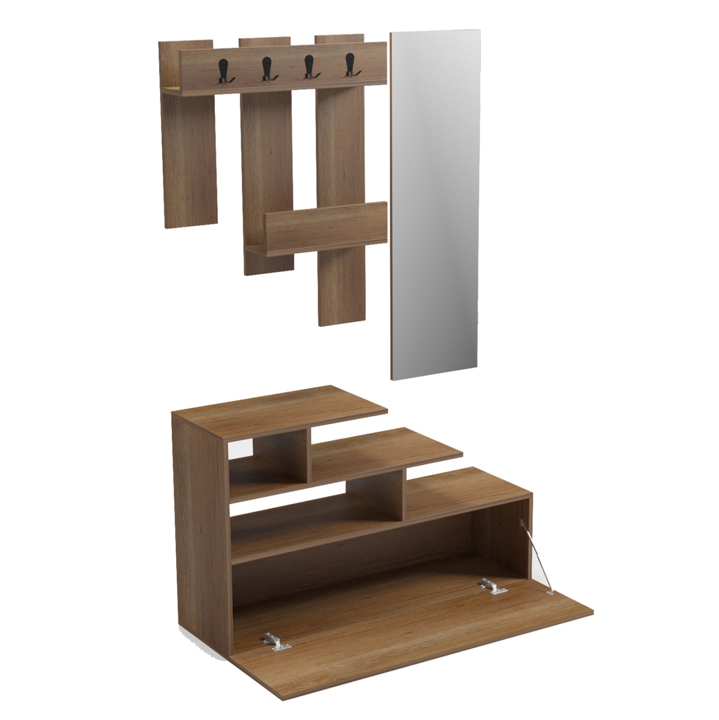 Entrance Furniture With Wall Mirror Mezzo Hm18380.01 Melamine In Natural 100x30x61hcm