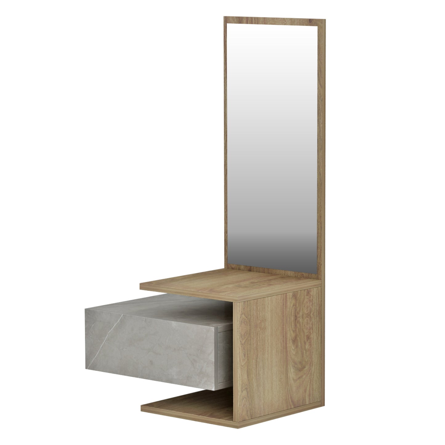 Entryway Furniture (wall) With Mirror Meara Hm8984.12 Melamine In Greyish Stone Texture-natural 49,1x31,3x90hcm.