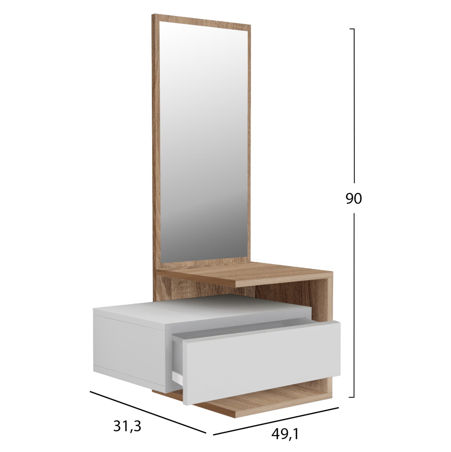 Entryway Furniture (wall) With Mirror Meara Hm8984.14 Melamine In Sonama-white 49,1x31,3x90hcm.
