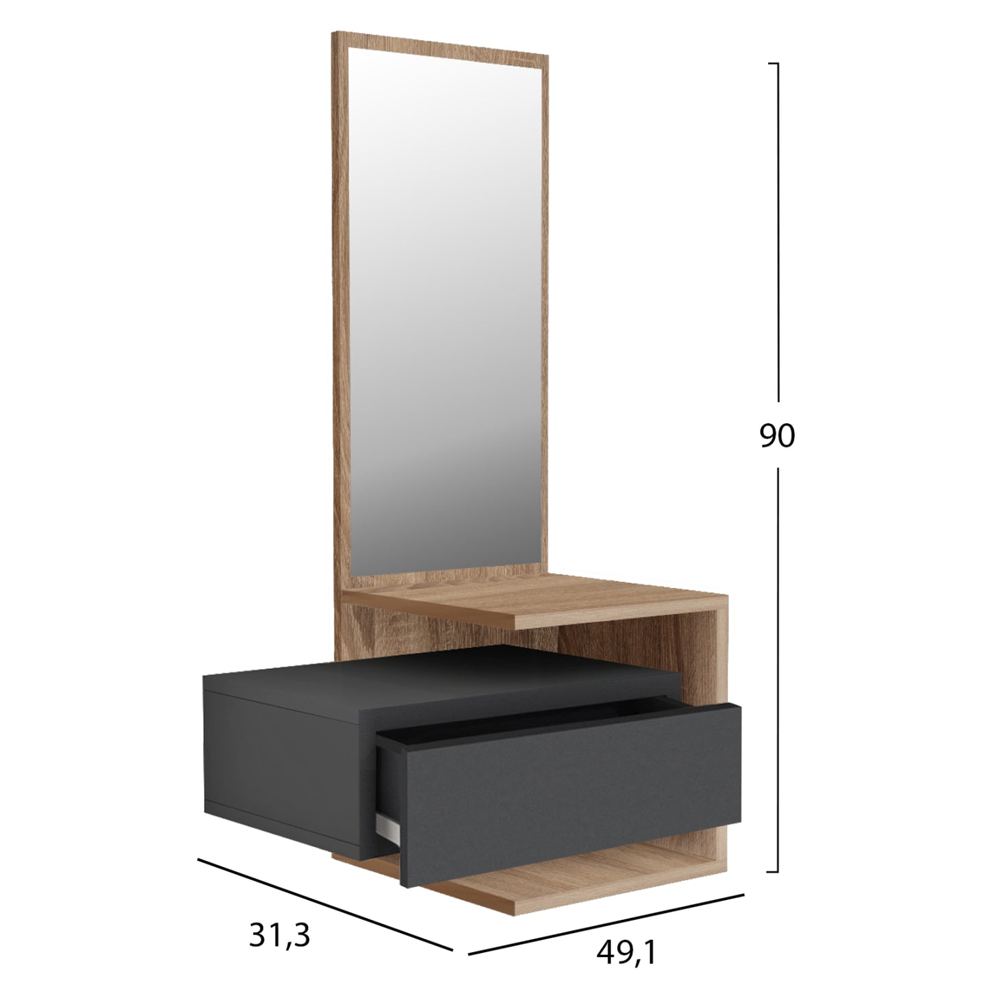 Entryway Furniture (wall Hanging) With Mirror Meara Hm8984.11 Melamine In Sonama-grey 49,1x31,3x90hcm.