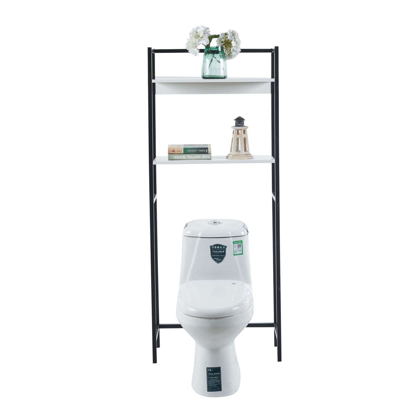 Bathroom Rack Hygi Hm18072.02 Metal Frame In Black-mdf Shelves In White 64x25x156hcm.