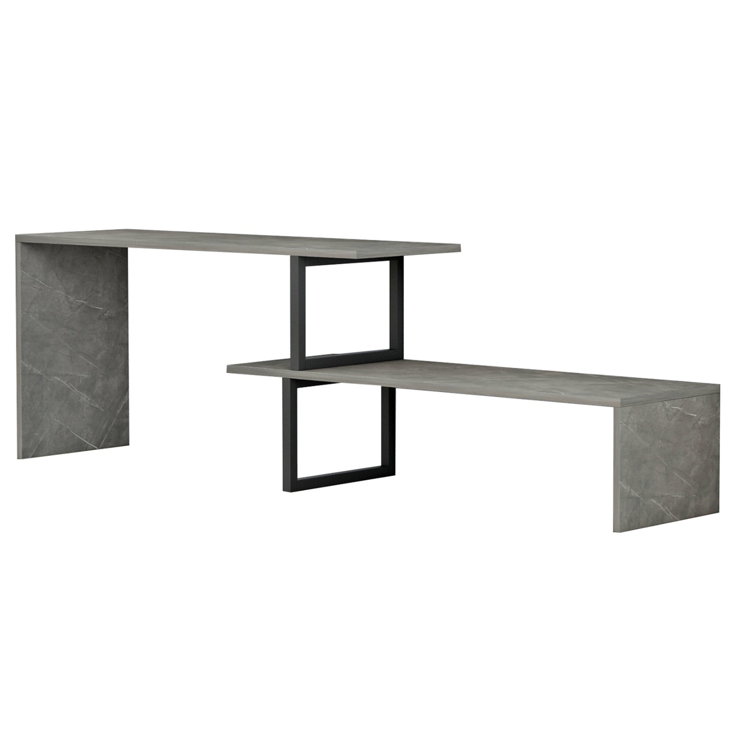 Tv Furniture Expandable Briggite Hm8892.11 Melamine In Grey Stone Texture -black Metal Legs 110-160x30x45hcm.