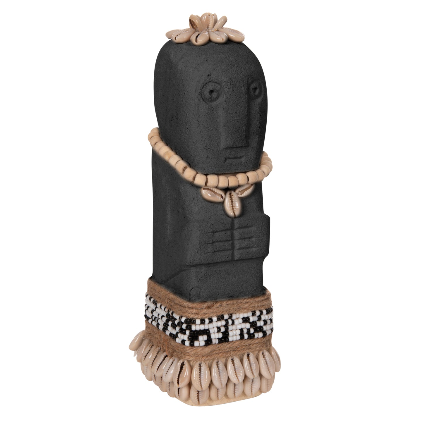 Table Statuette Sumba Hm4310 Made Of Black Paras Stone-beads-seagrass Rope 8x8x21hcm.