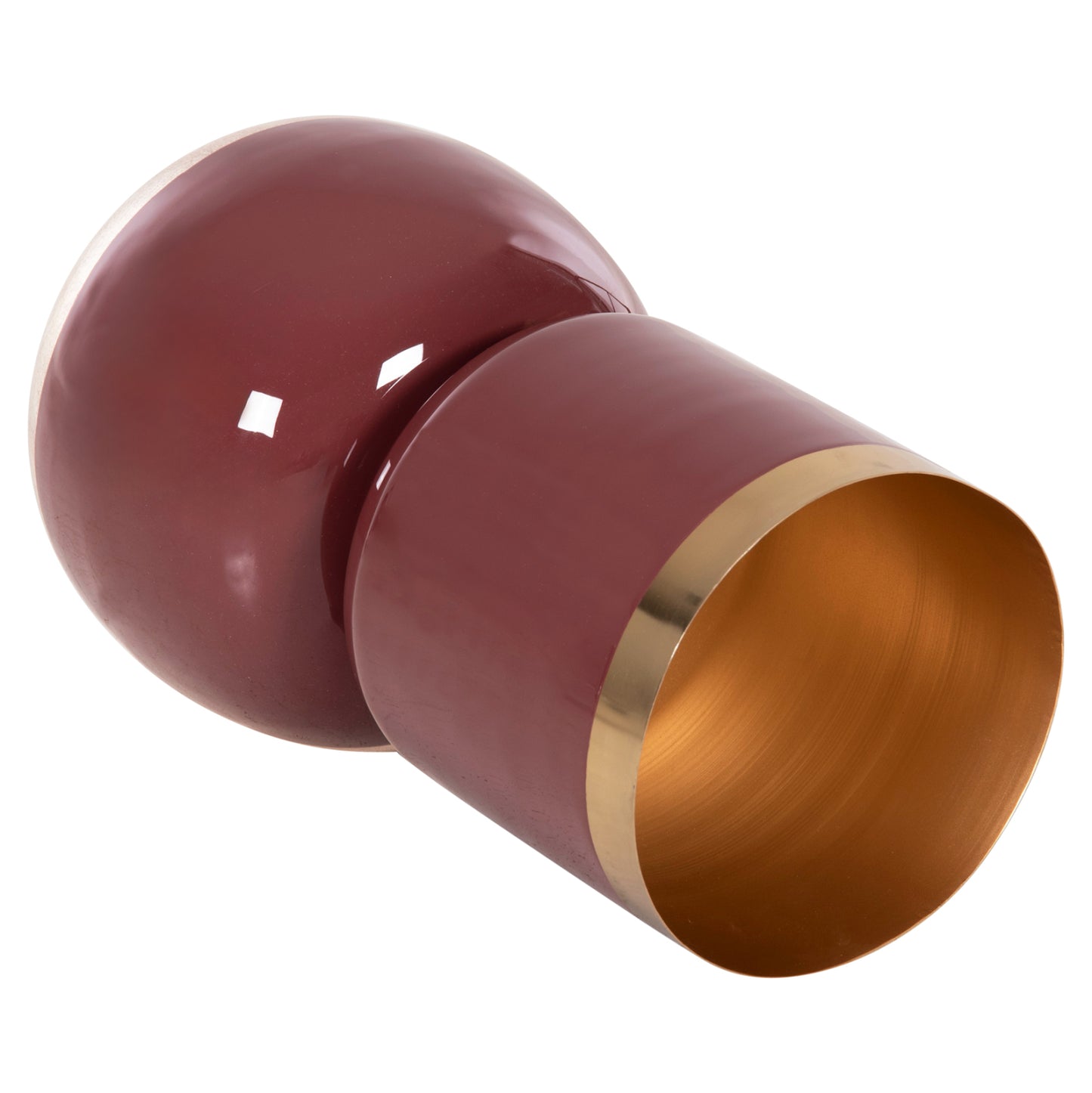 Table Vase Lingon Hm4233.06 Metal In Cherry Red-gold Pearl Φ21x37,5hcm.