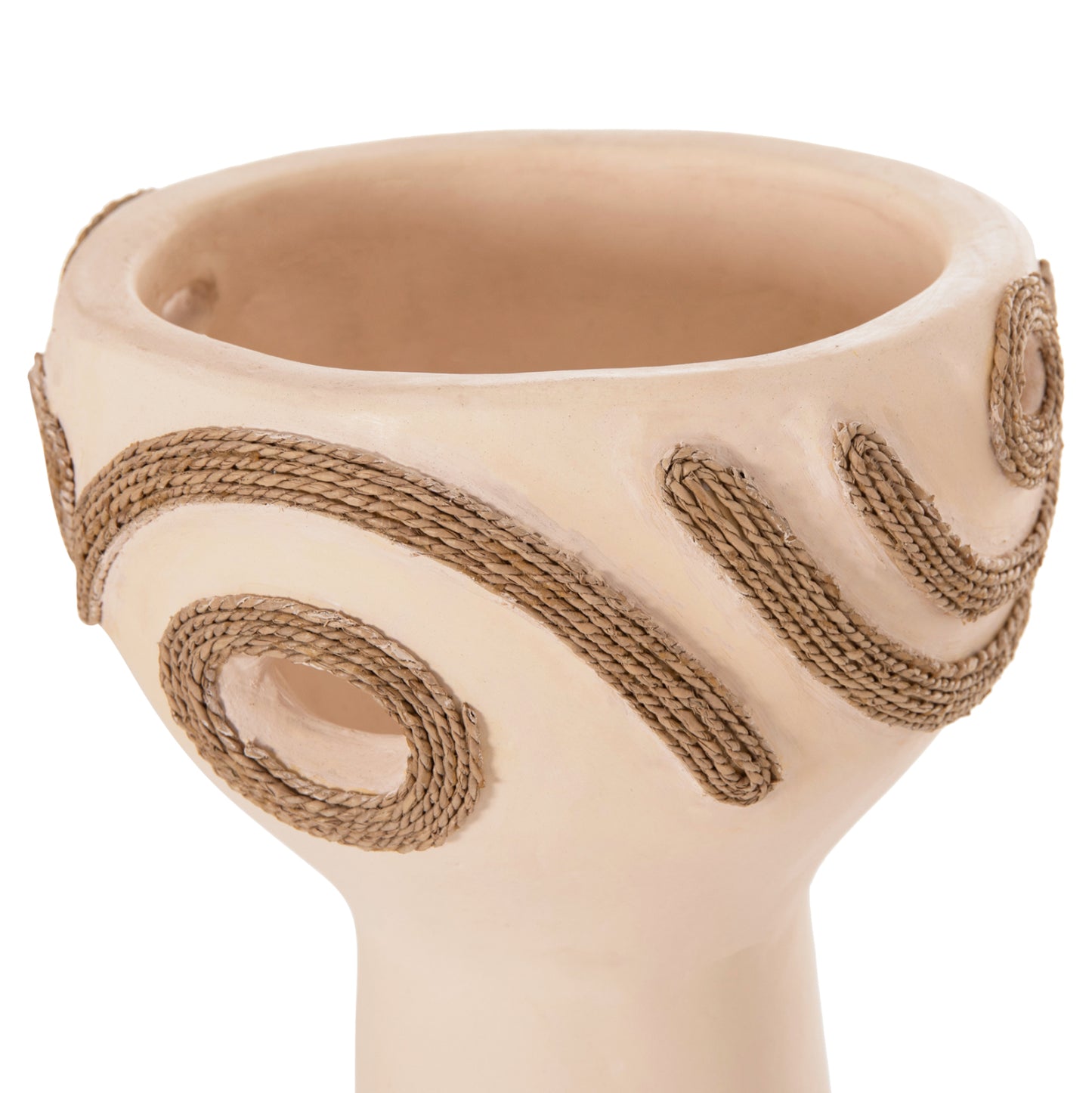 Table Decorative Vase Dean Hm4679.02 Terracotta In Cream White & Agel Rope--Φ18x35hcm.