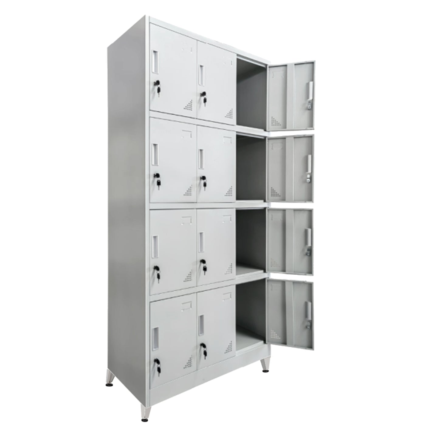 Locker Metallic Bexley Hm21105.01 With Legs - 12 Cabinets With Key Locks In Light Grey 90x45x195hcm.