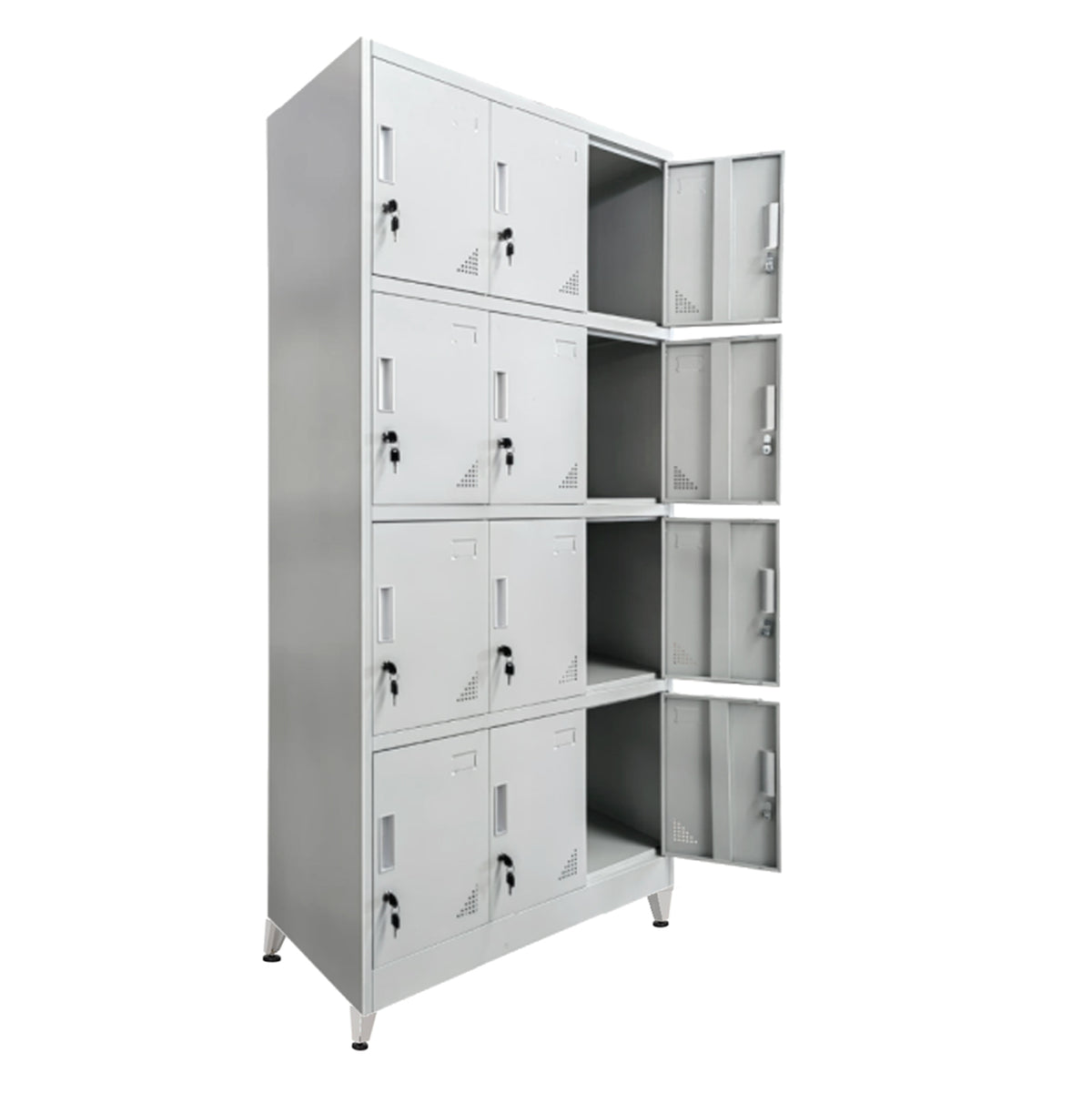 Locker Metallic Bexley Hm21105.01 With Legs - 12 Cabinets With Key Locks In Light Grey 90x45x195hcm.