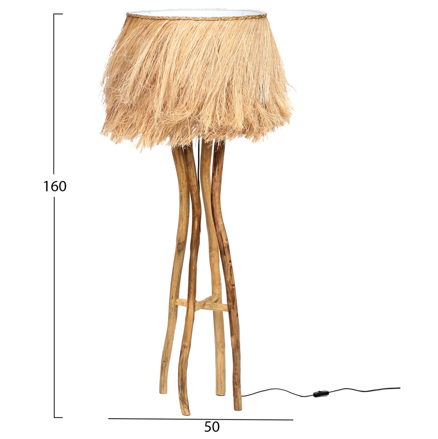 Floor Standing Lamp Teak Wood And Abaca Fibers Natural Color 50x50x160hcm.hm7758
