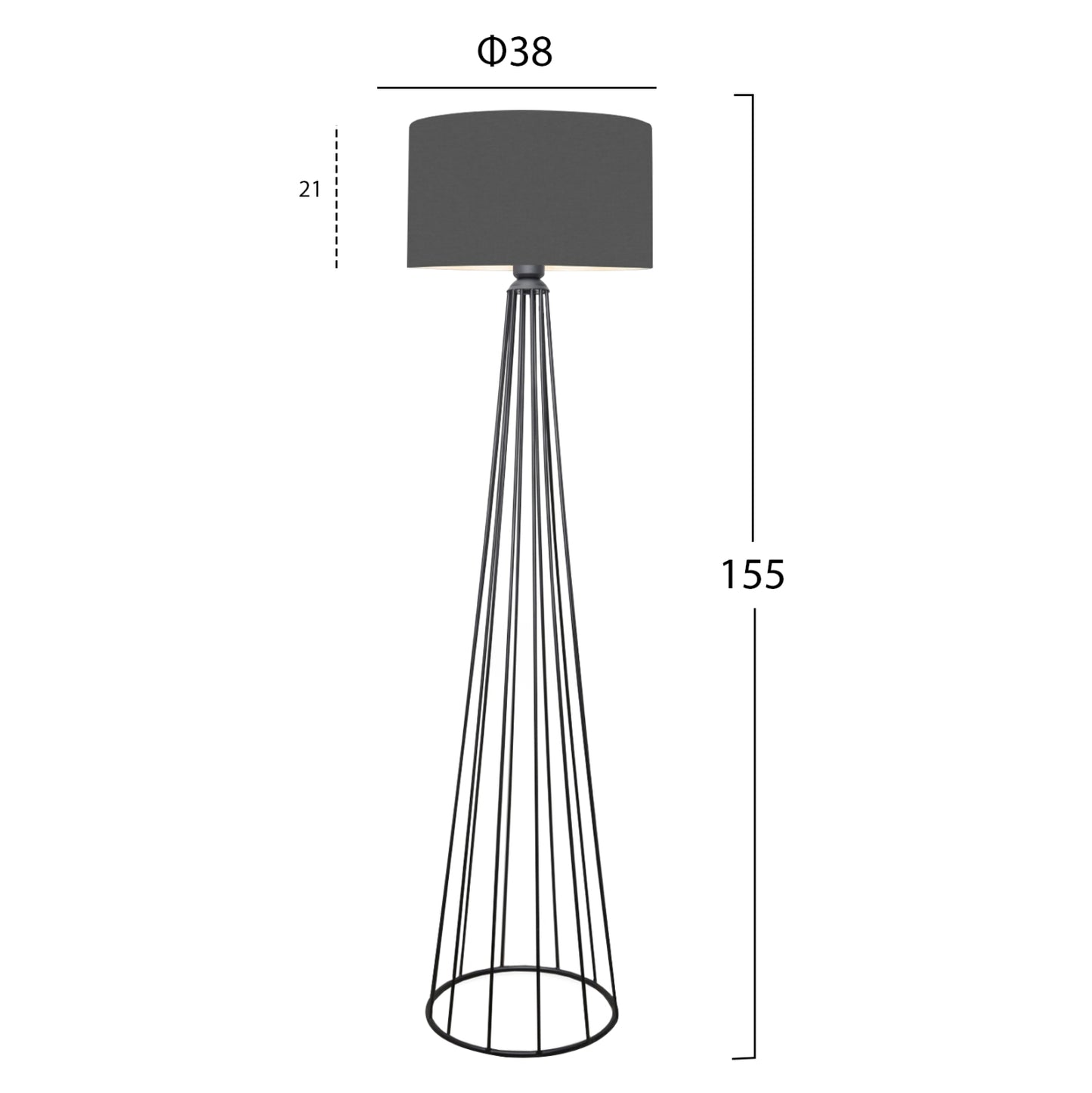 Floor Standing Lamp Hm7581.01 Black Pillar, Dark Grey Cap
