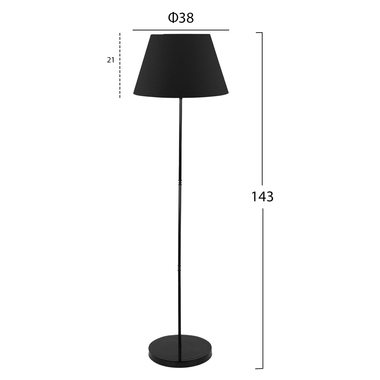 Floor Standing Lamp Hm7610.02 Black Pillar, Black Cap