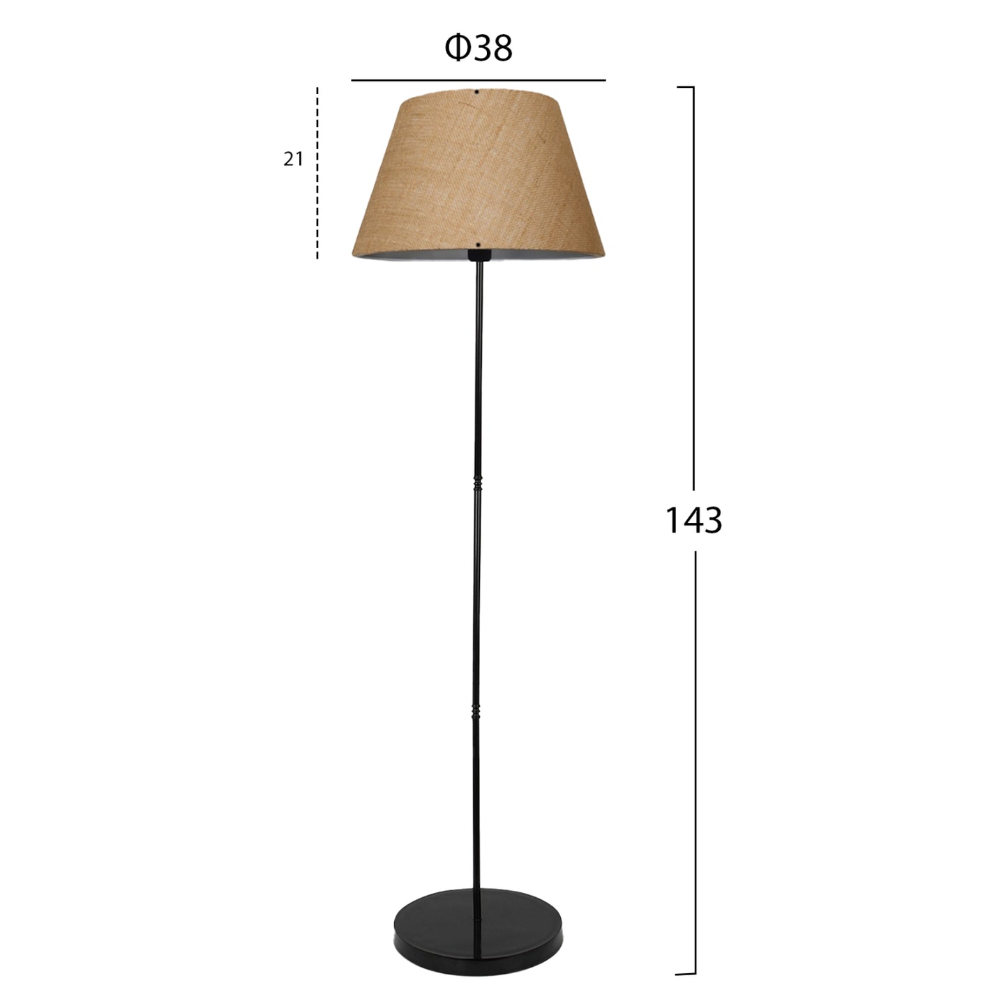 Floor Standing Lamp Hm7610.01 Black Pillar, Sand Colored Cap