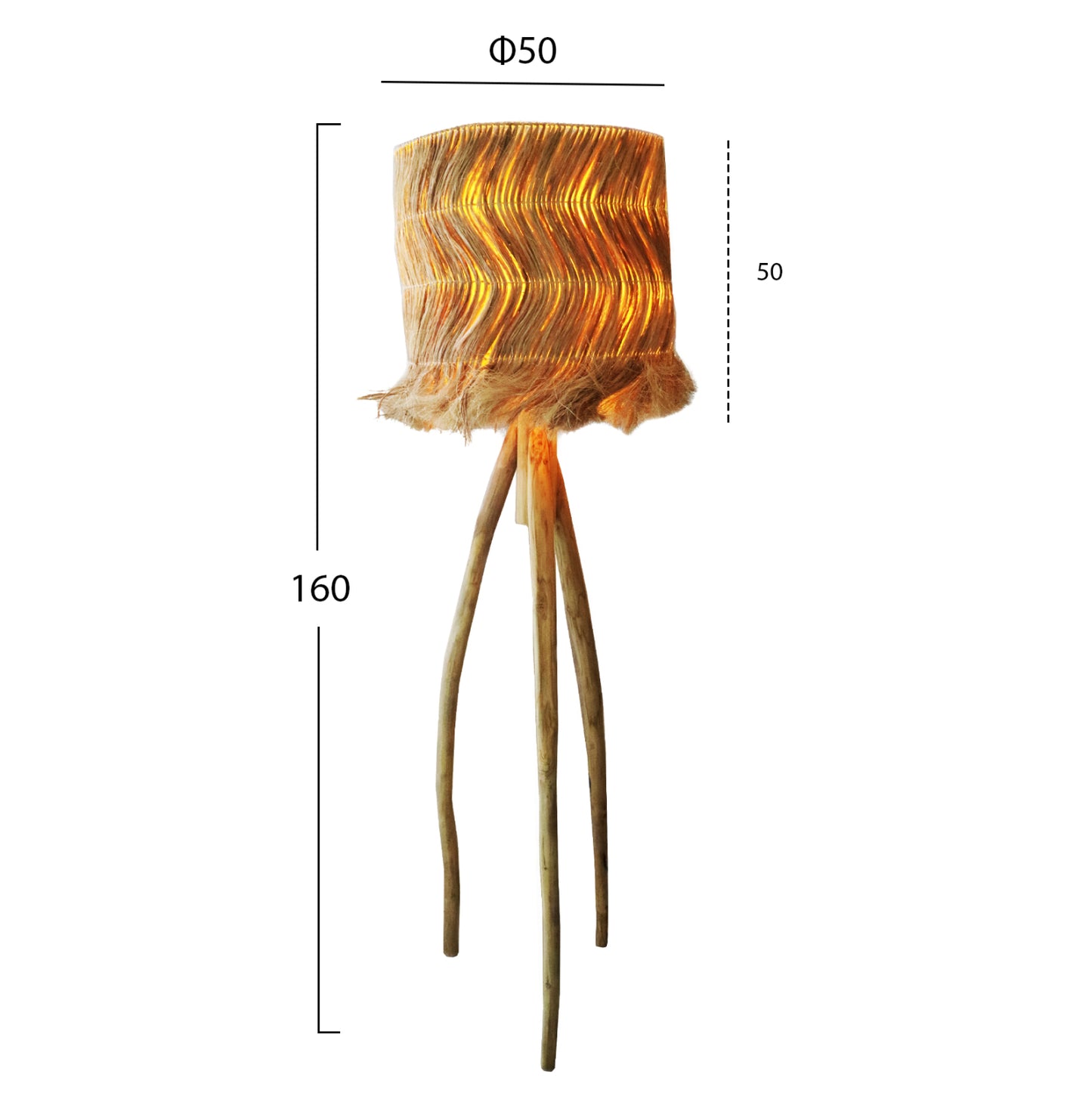 Floor Standing Lamp Teak Branch Legs And Abaca Fiber Cap In Natural Φ50x50-158hcm.hm7765