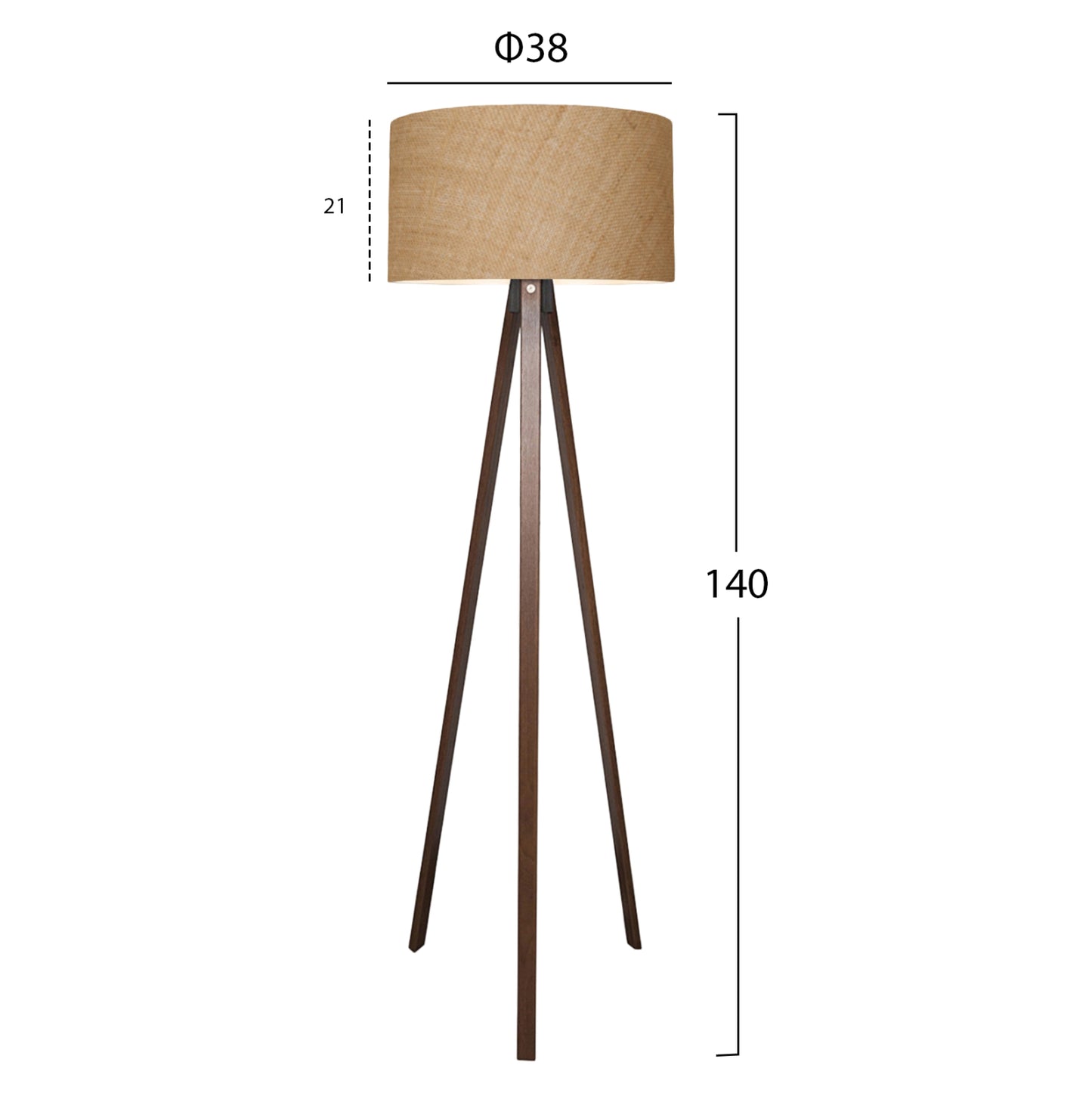 Floor Standing Lamp Hm7578.01 Walnut Color Tripod, Sandy Beige Cap